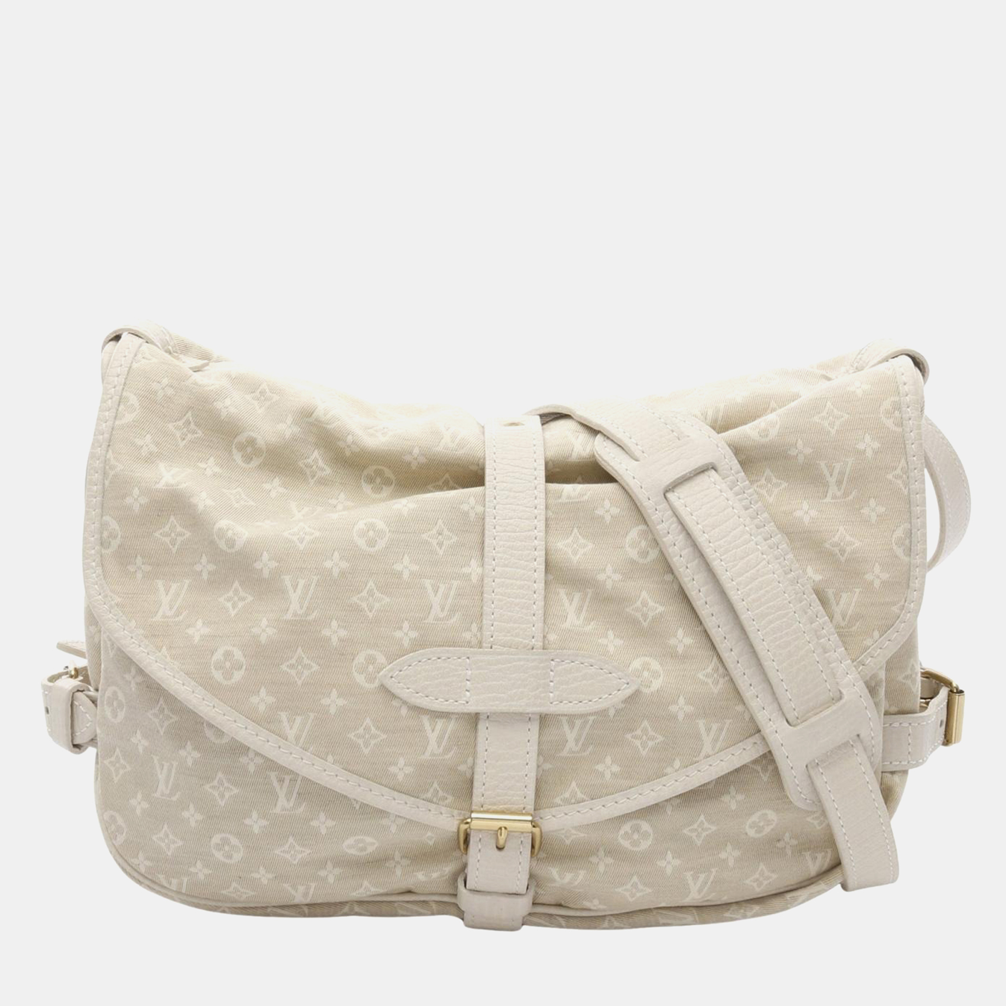 

Louis Vuitton Saumur Shoulder Bag Monogram Mini Lin Canvas Leather Dune, White