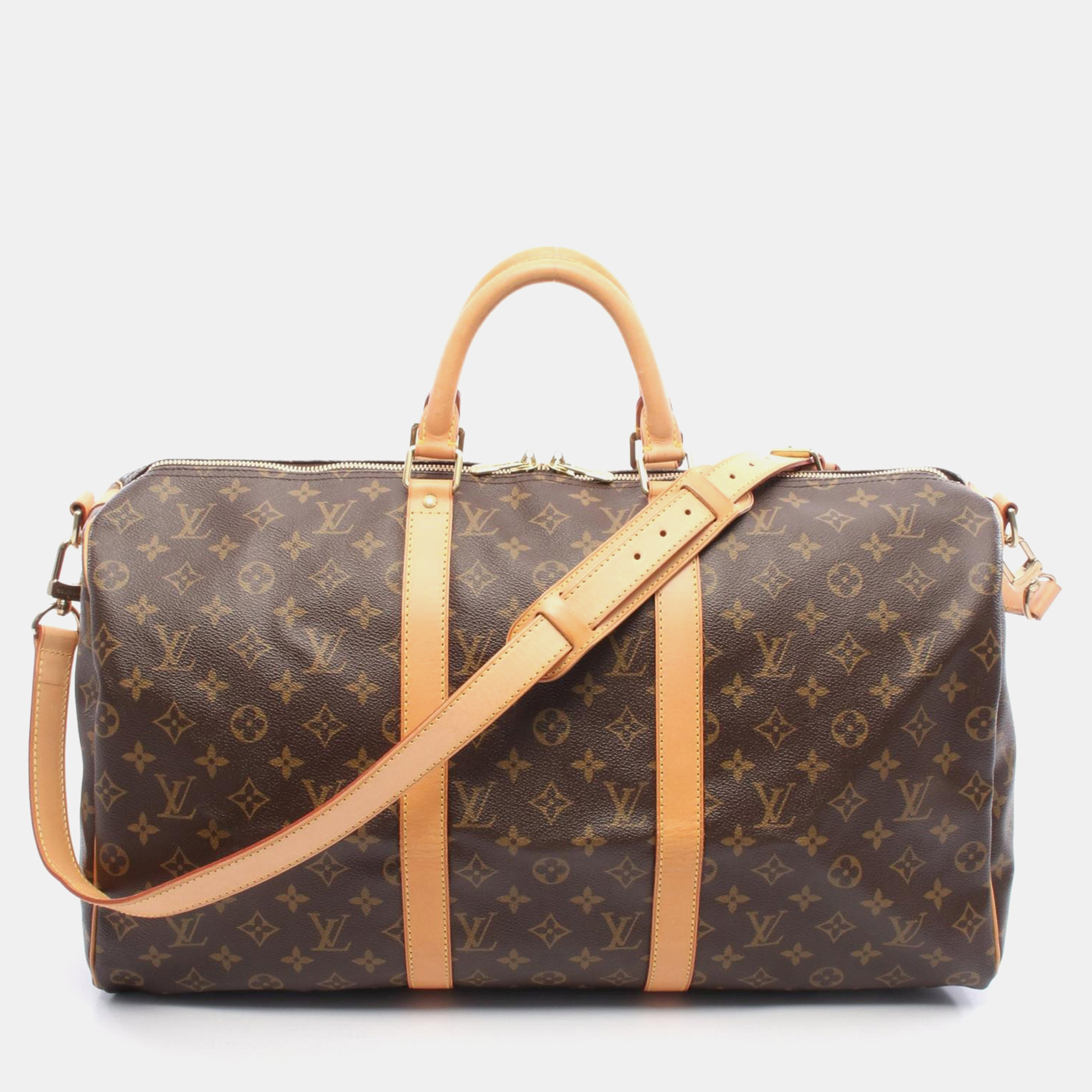 Pre-owned Louis Vuitton Keepall Bandouliere 50 Travel Bag Monogram Canvas In Brown
