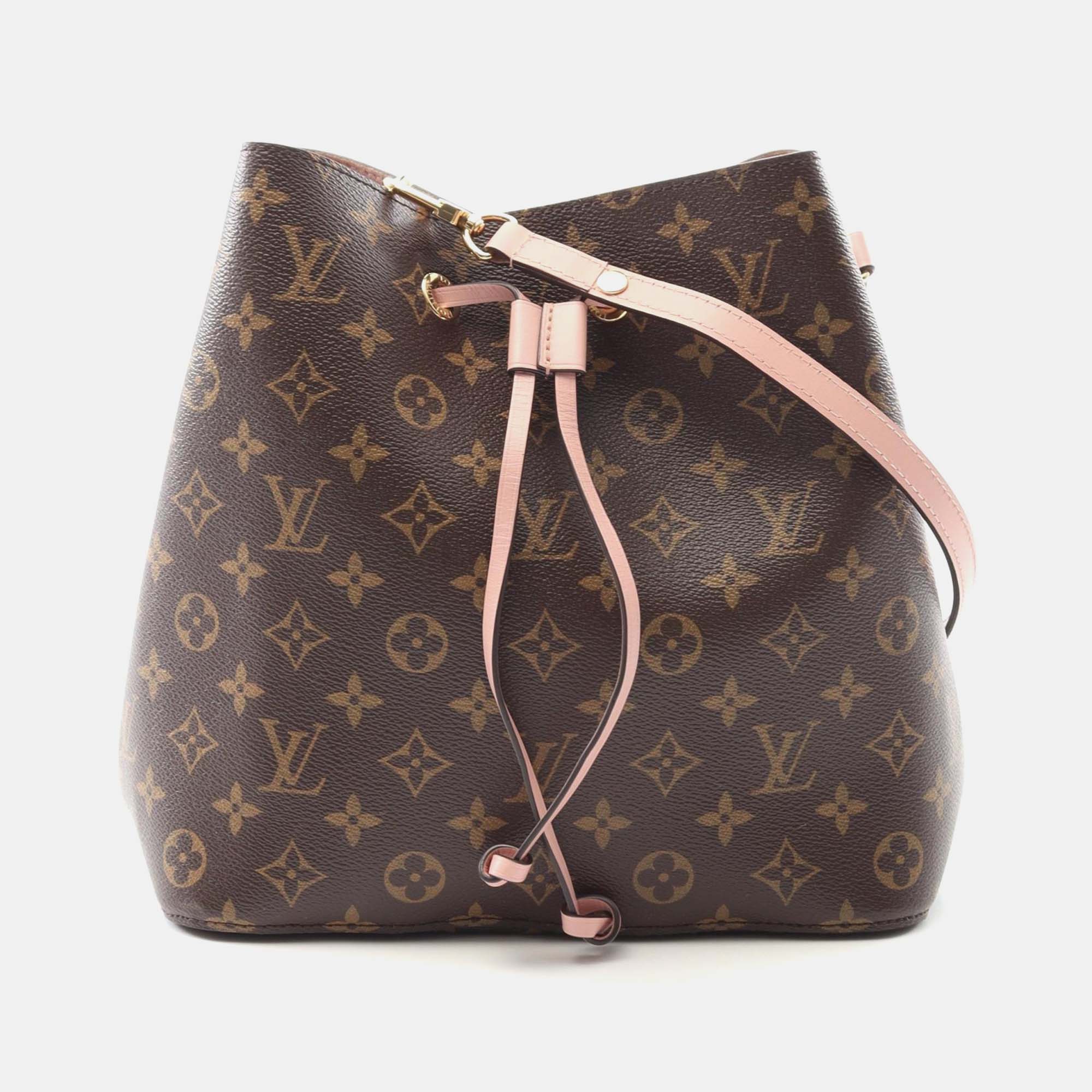 Pre-owned Louis Vuitton Neo Noé Pink Rose Poodle Monogram Canvas Shoulder Bag In Brown