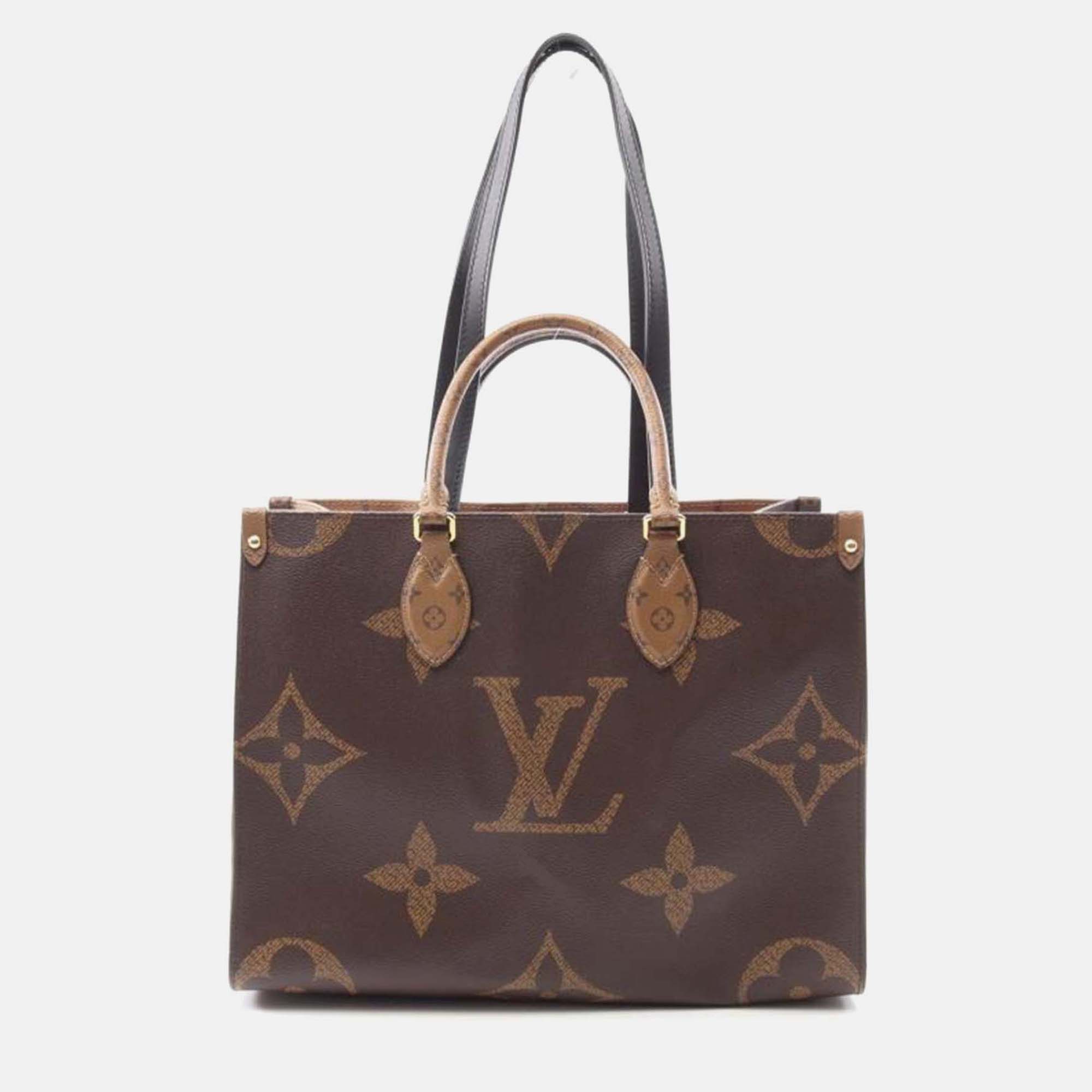 Pre-owned Louis Vuitton Onthego Mm Brown Monogram Giant Reverse Shoulder Bag