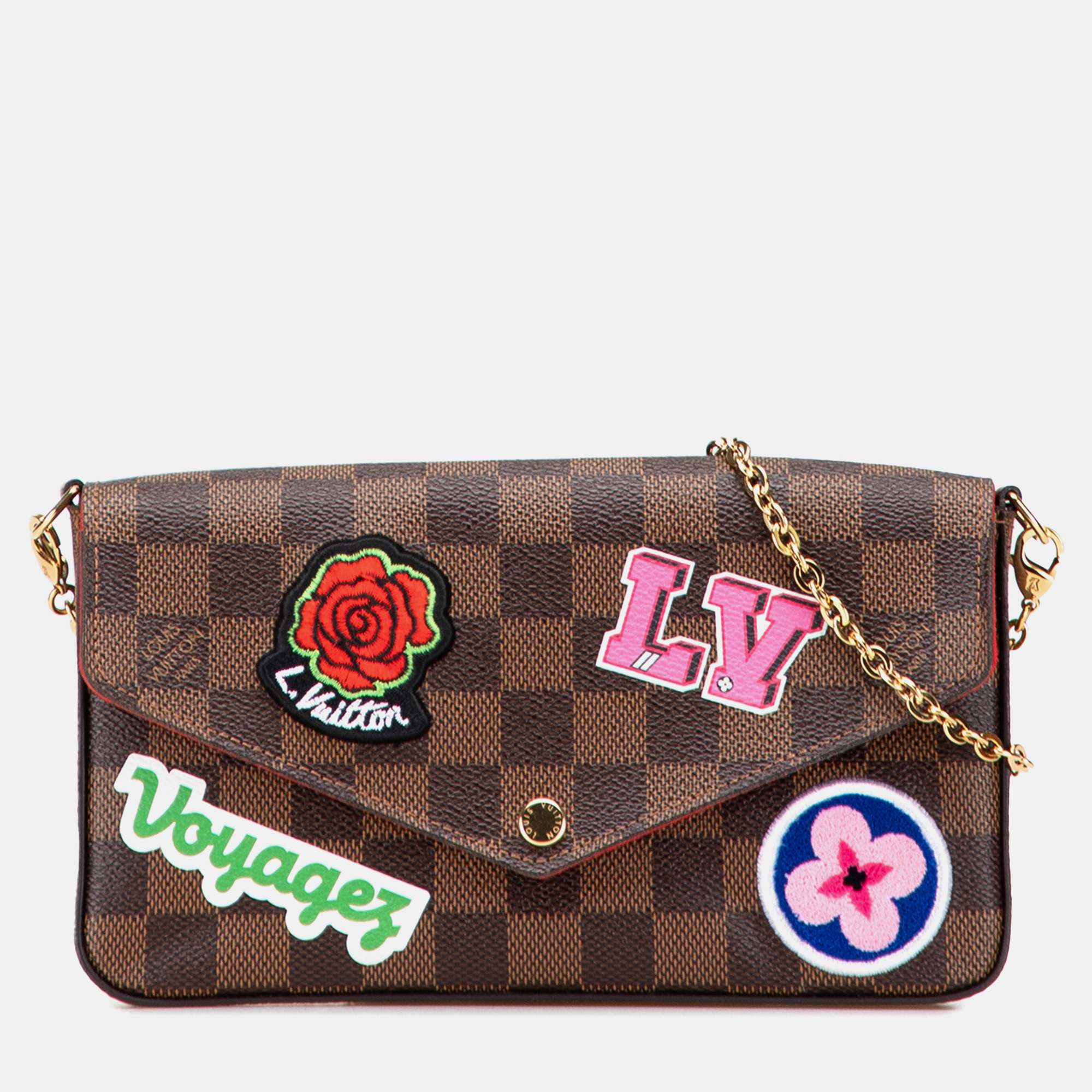 

Louis Vuitton Brown Damier Ebene Pochette Felicie Patchwork