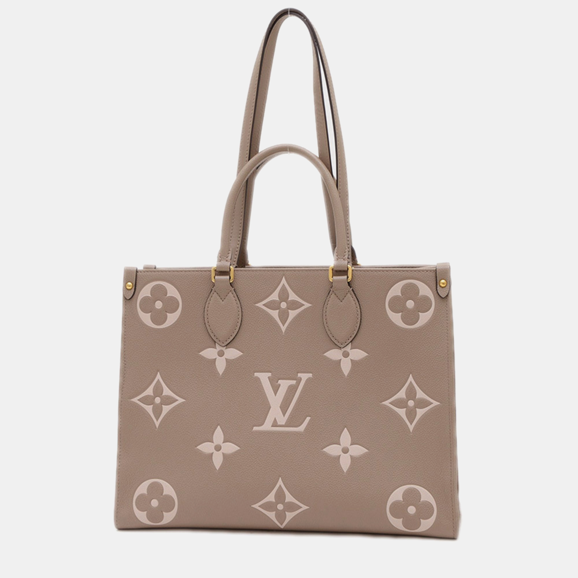 

Louis Vuitton On the Go MM Tourterelle Creme Monogram Empreinte Leather Tote Bag, Beige