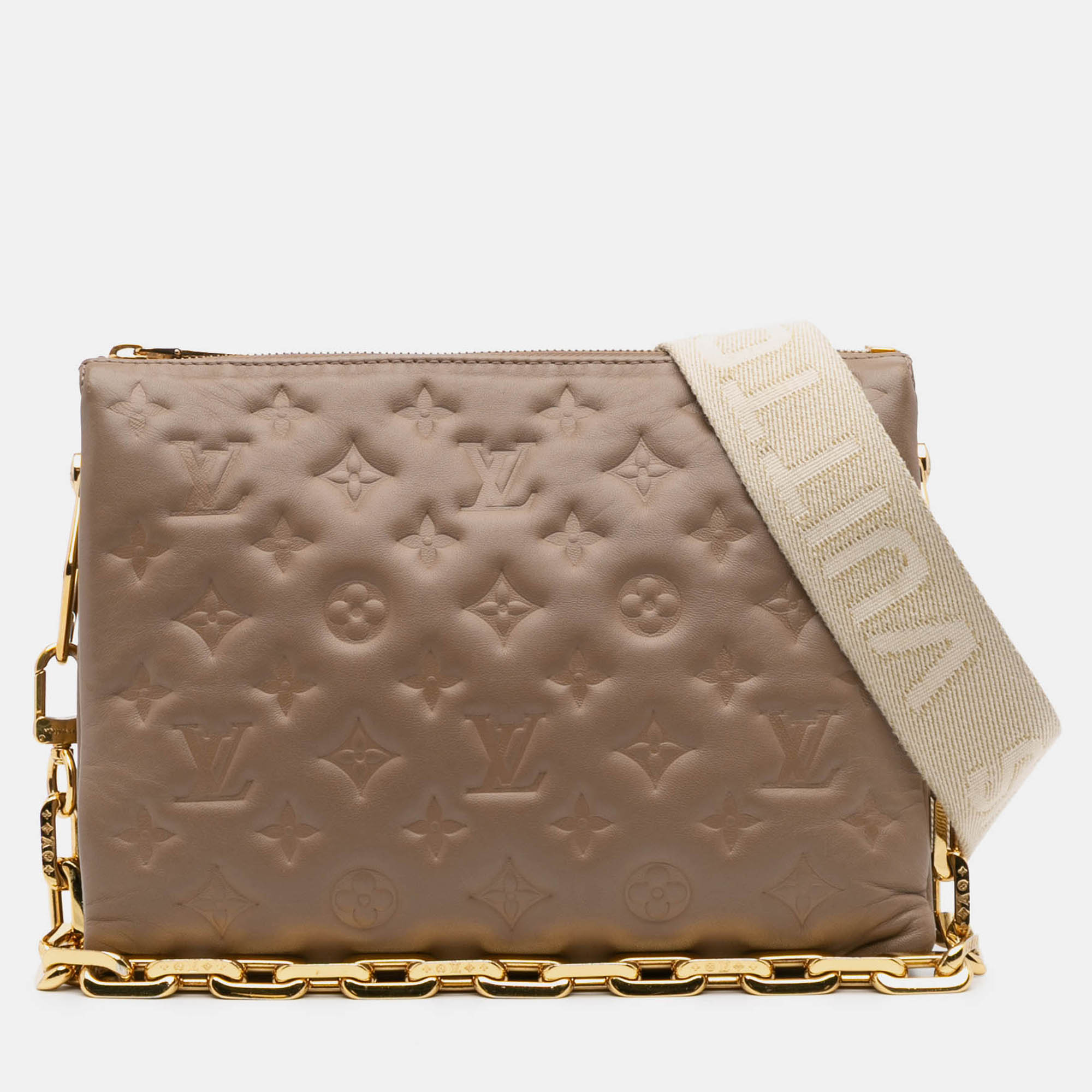 

Louis Vuitton Brown Monogram Embossed Puffy Lambskin Coussin PM