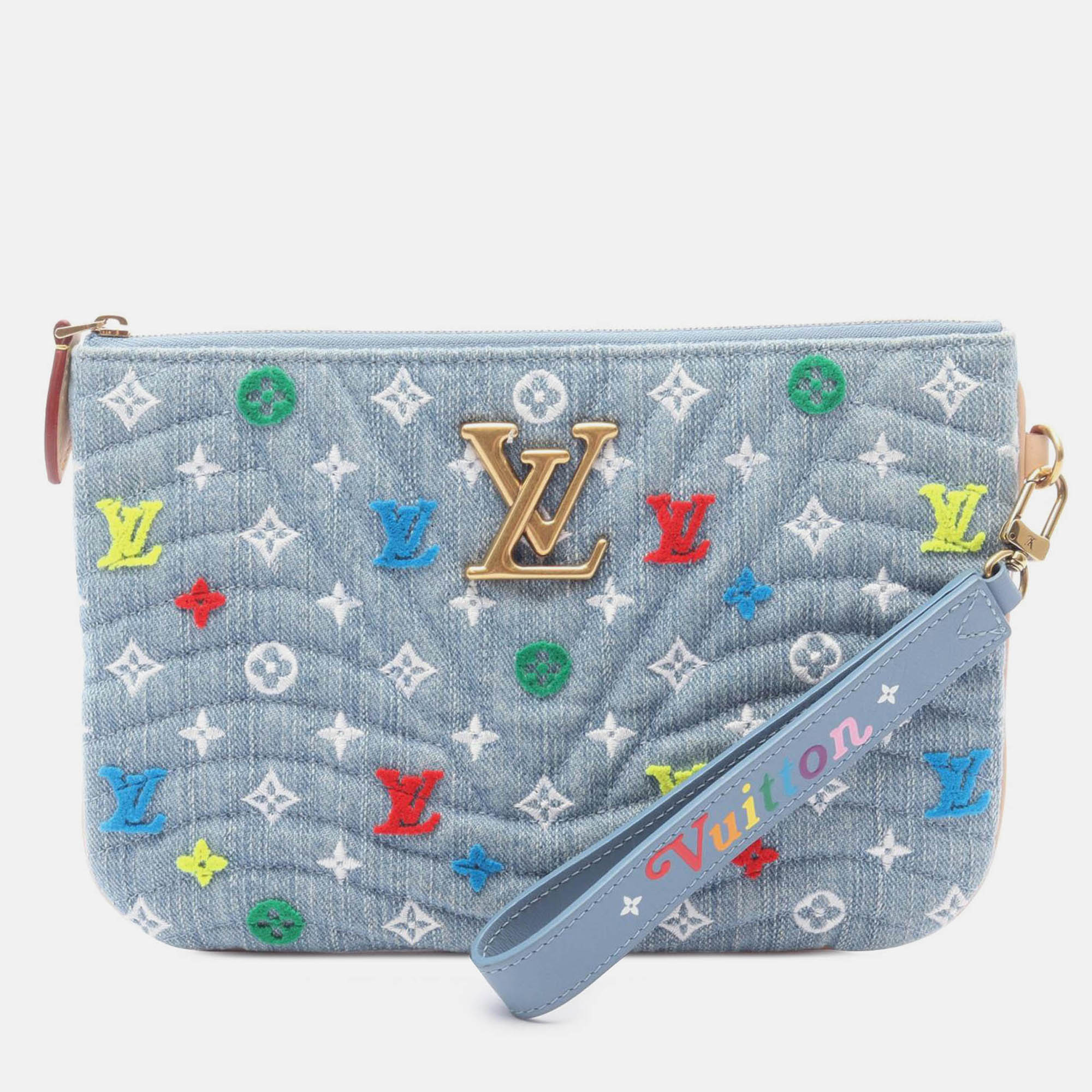 

Louis Vuitton Blue Embroidered Monogram Denim New Wave Zipped Pochette