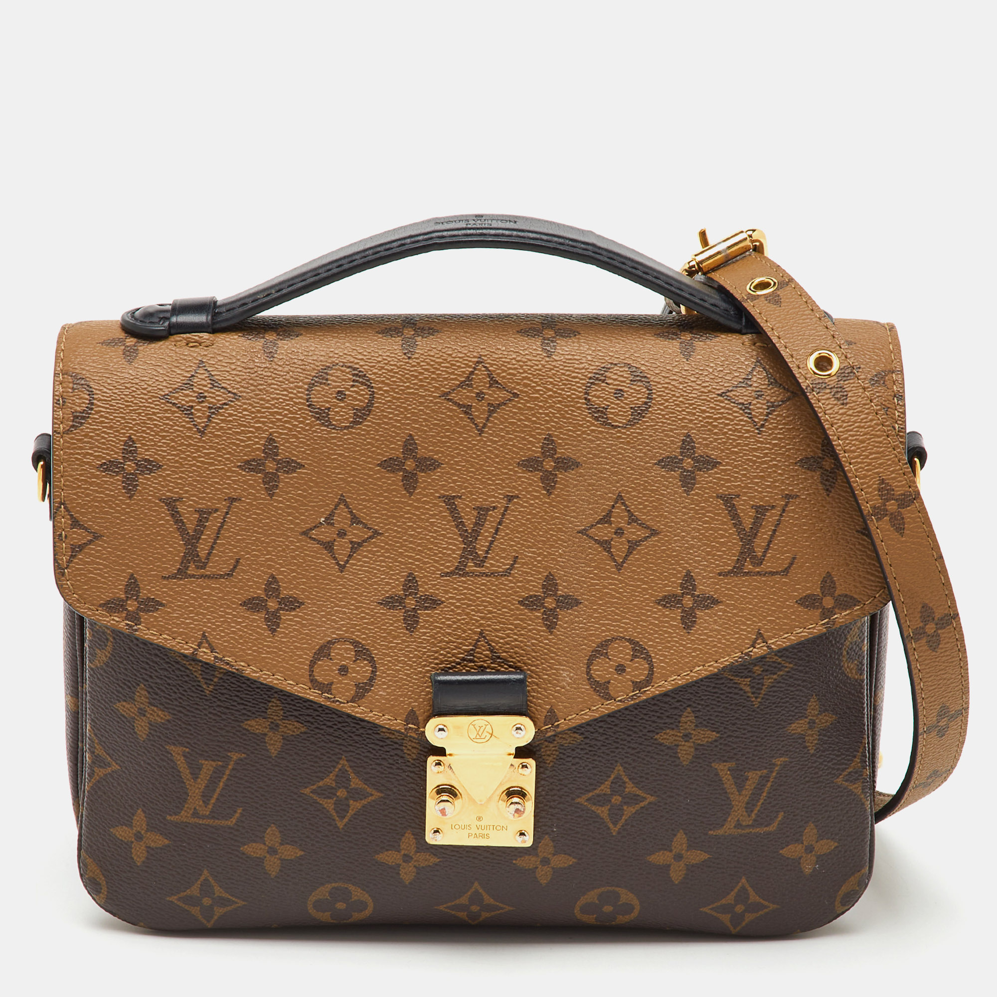 Pre-owned Louis Vuitton Monogram Reverse Canvas Pochette Metis Bag In Brown