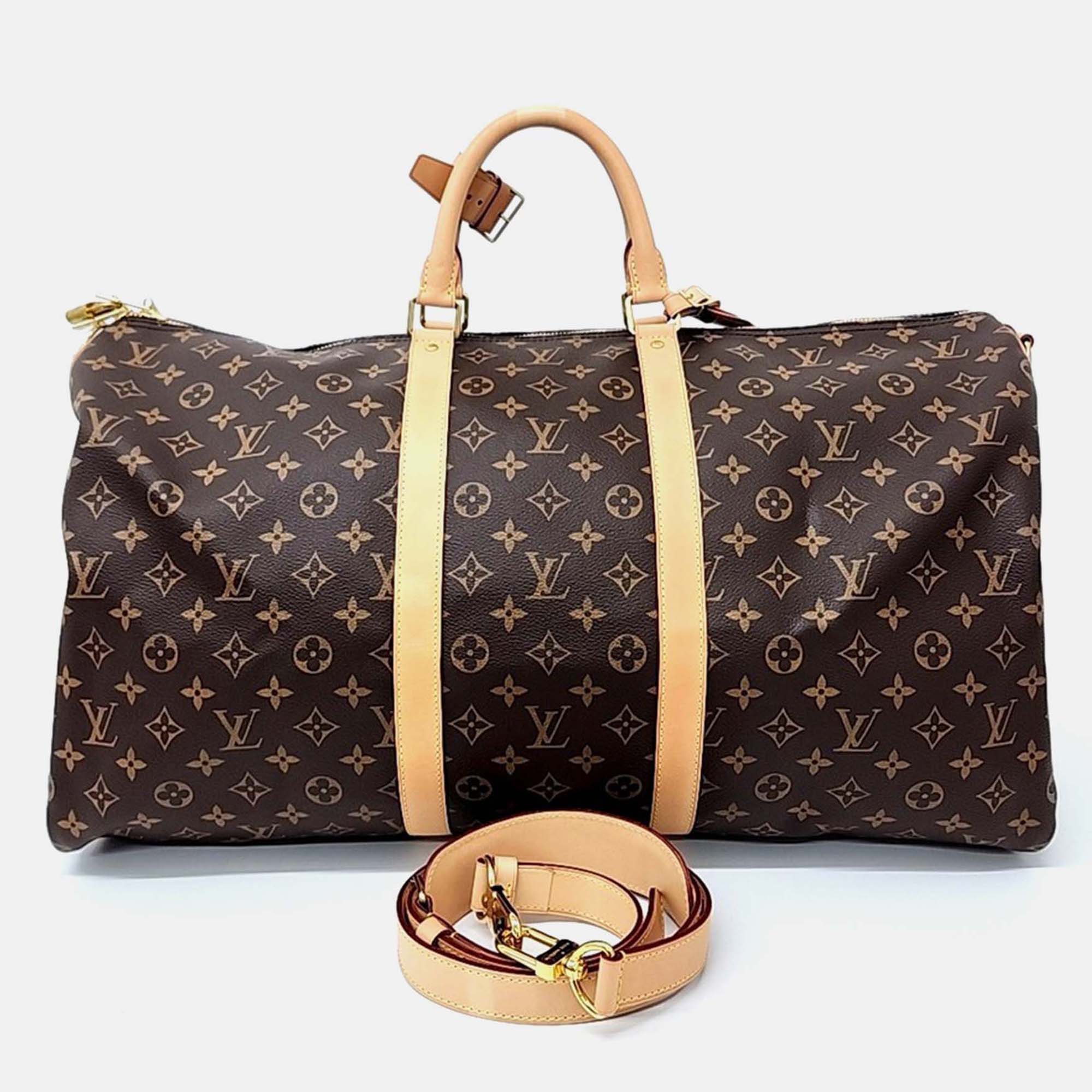 

Louis Vuitton Brown Coated Canvas Monogram Bandouliere Keepall 55
