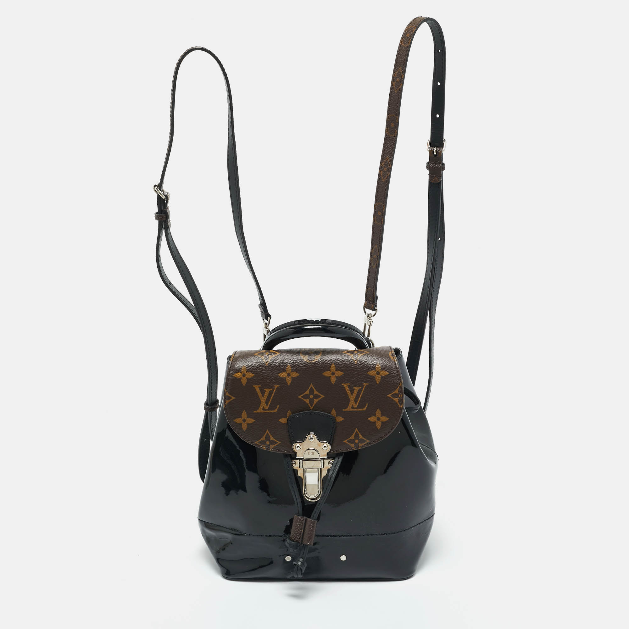 Pre-owned Louis Vuitton Black Monogram Patent Leather Hot Springs Backpack