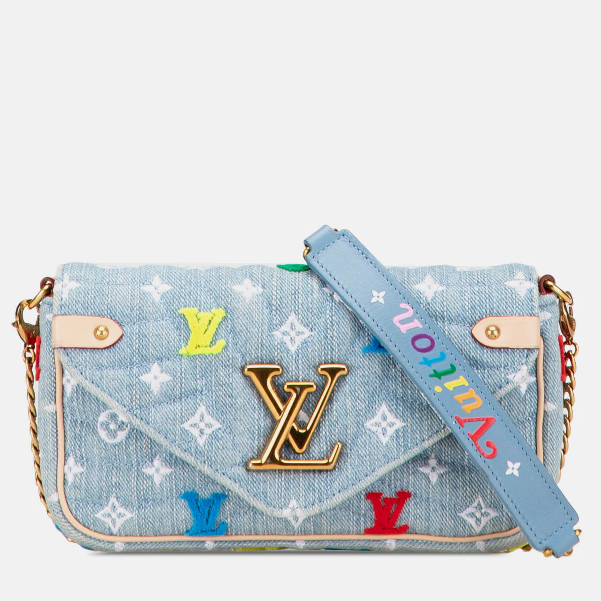 

Louis Vuitton Blue Embroidered Monogram Denim New Wave Chain Pochette