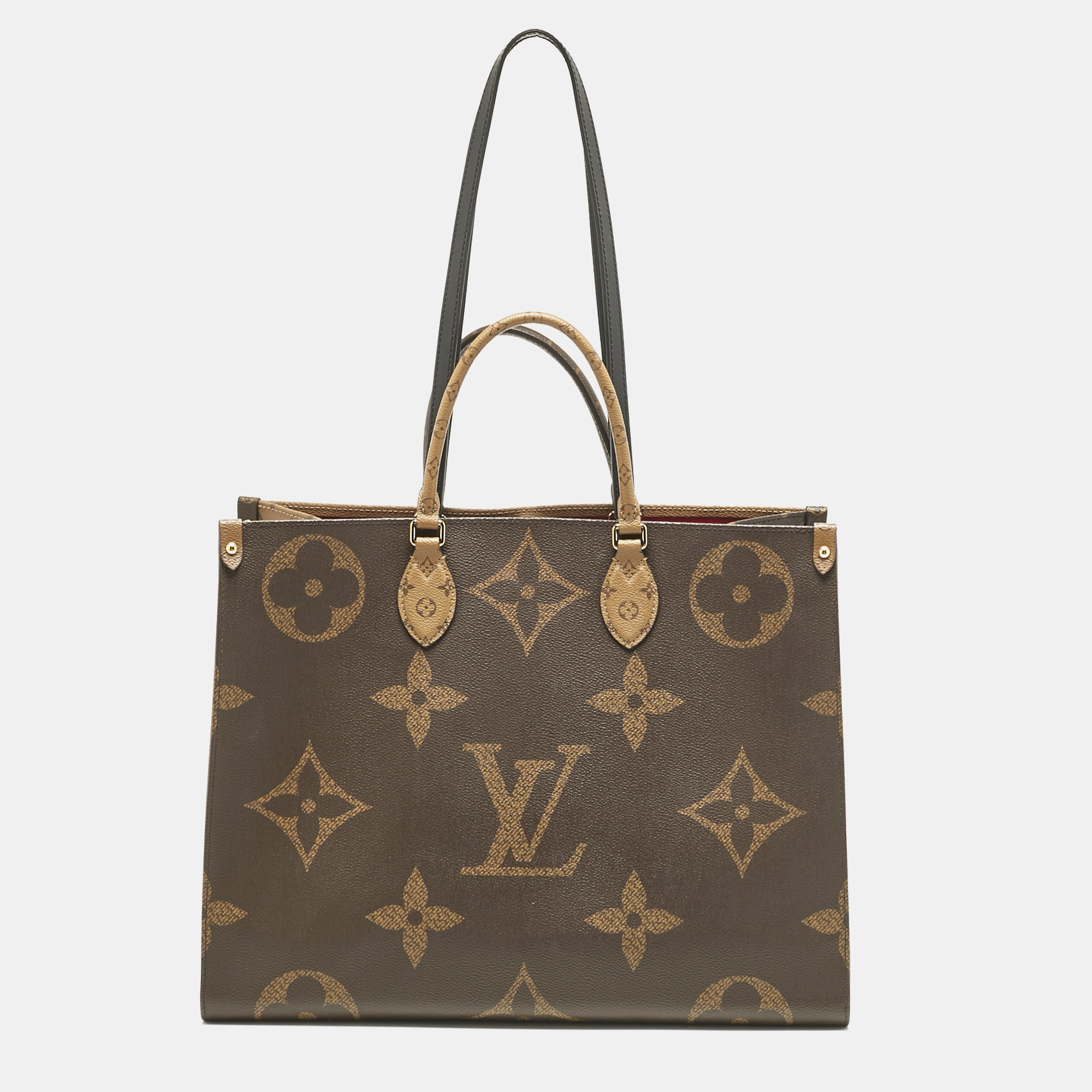 Pre-owned Louis Vuitton Monogram Giant Reverse Canvas Onthego Gm Bag In Brown