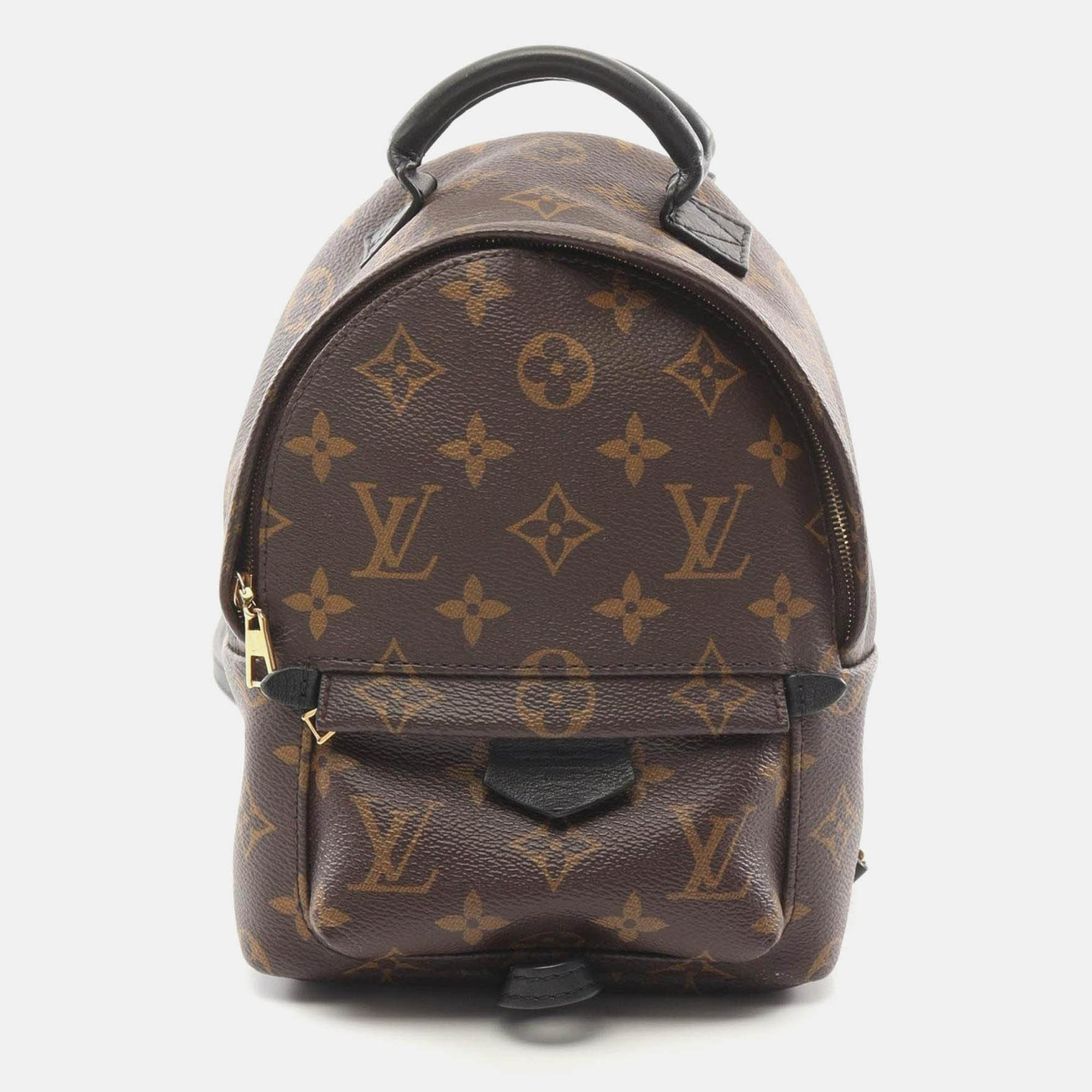 Pre-owned Louis Vuitton Palm Springs Mini Backpack Bag Coated Canvas Leather Monogram Brown Black