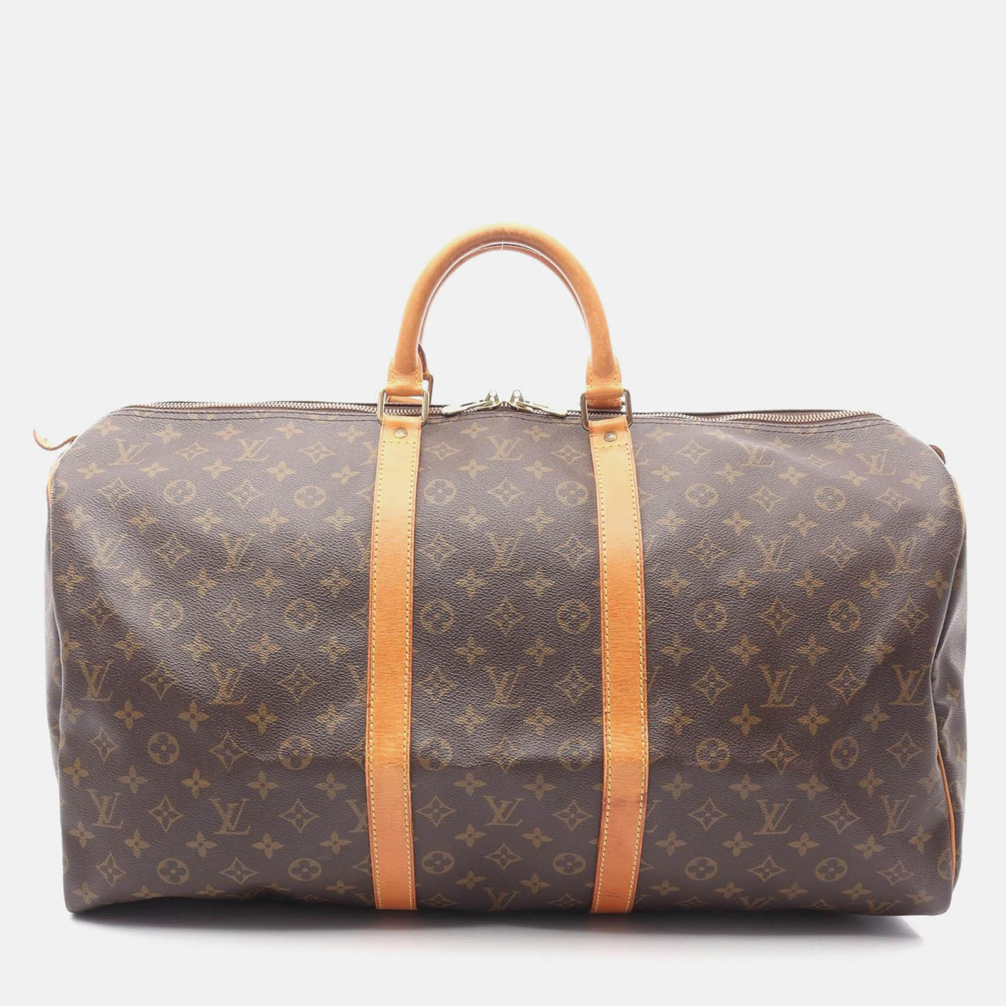 Pre-owned Louis Vuitton Keepall 55 Travel Bag Monogram Canvas Leather Unisex In Brown
