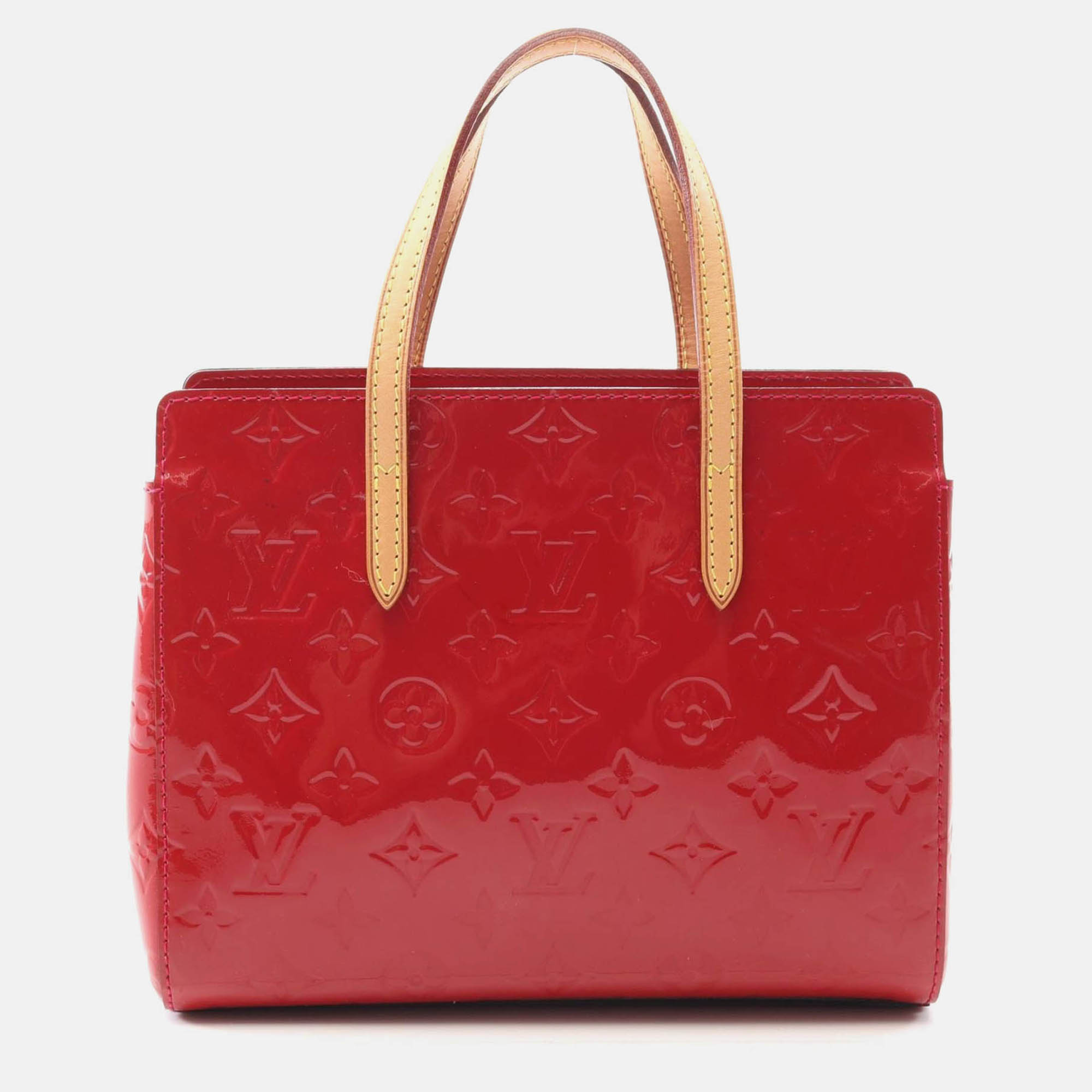 Pre-owned Louis Vuitton Catalina Bb Tote Handbag Vernis Leather Rose Andian In Red