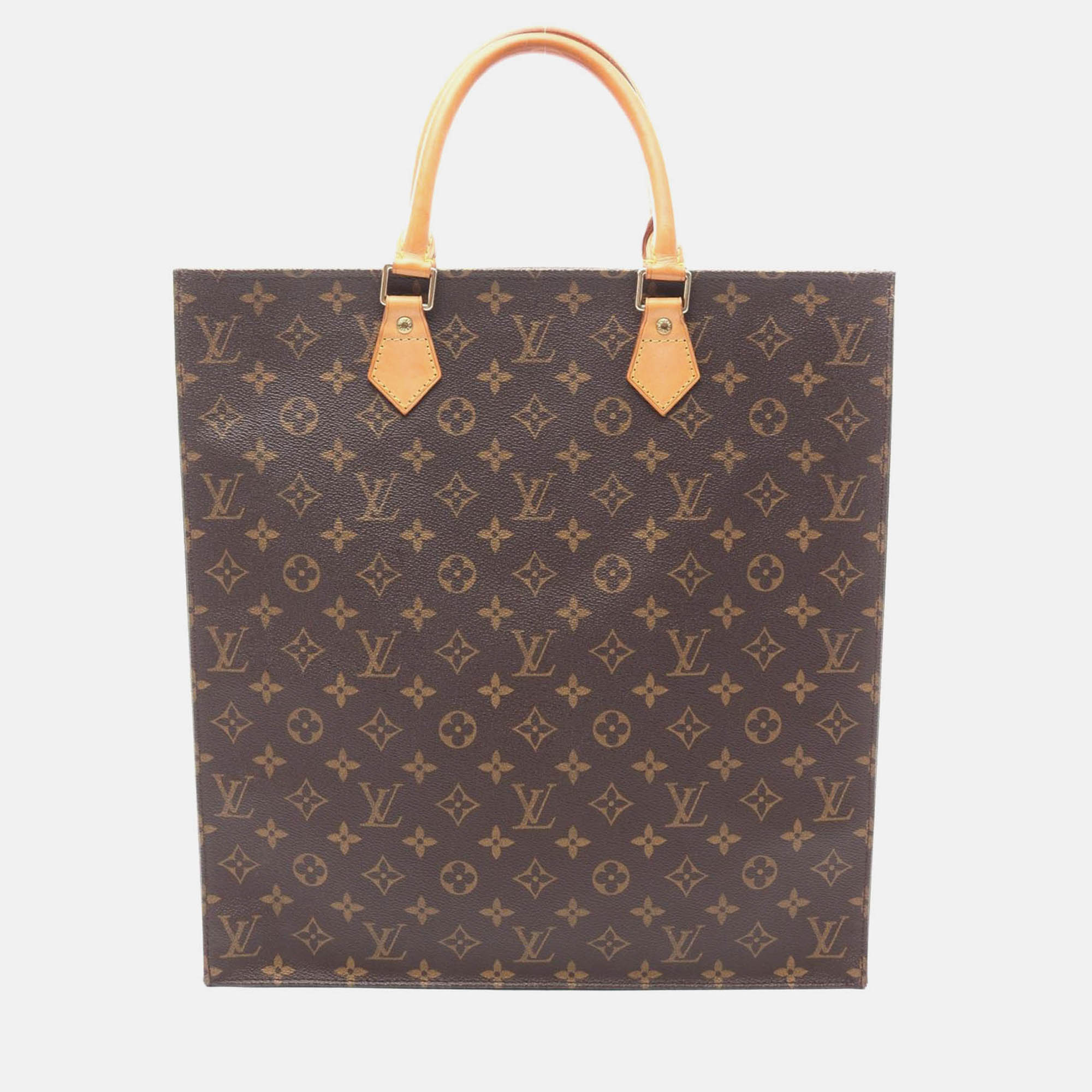 Pre-owned Louis Vuitton Sac Plat Tote Bag Monogram Canvas Leather Brown