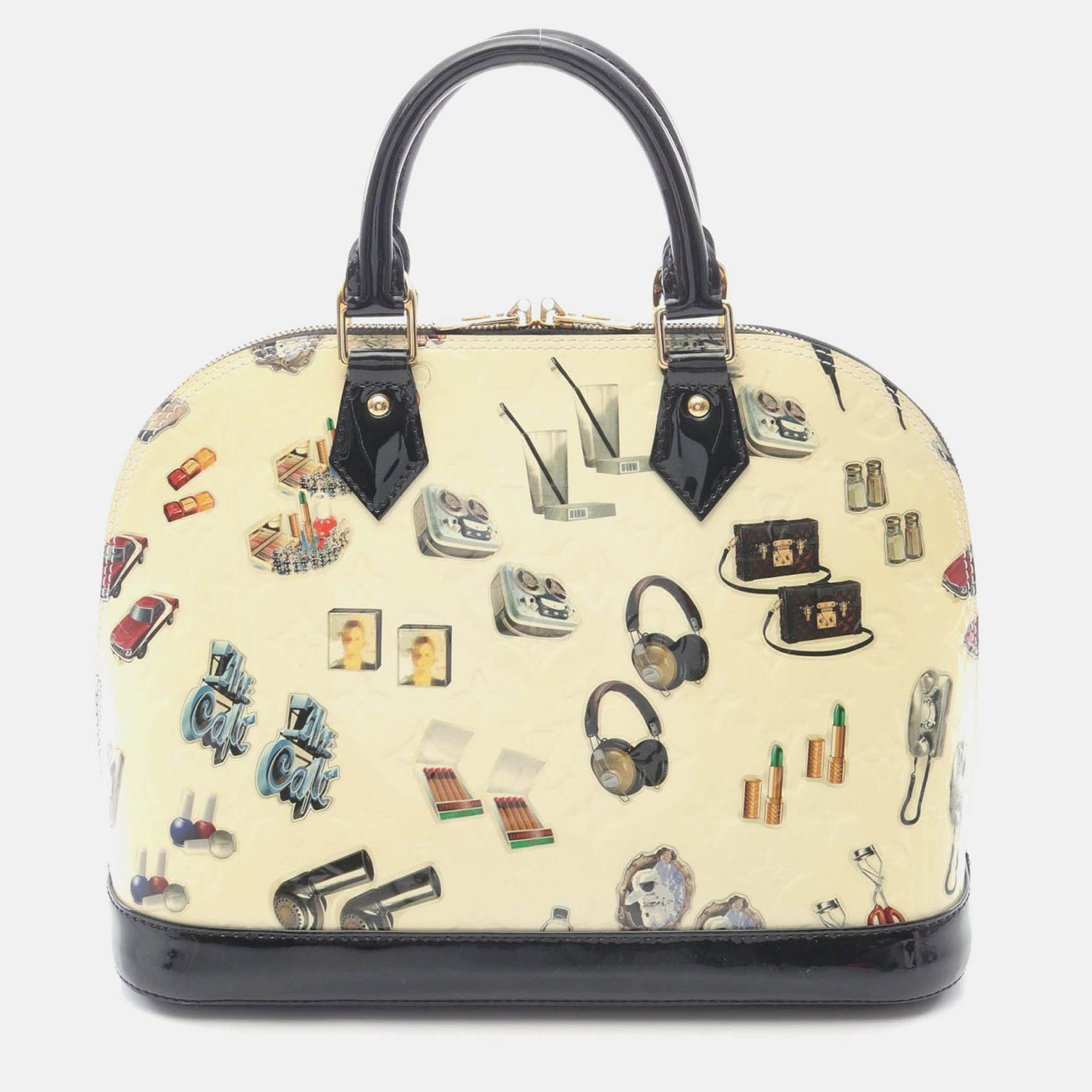 

Louis Vuitton Alma Pm Sticker Animation Handbag Vernis Leather White