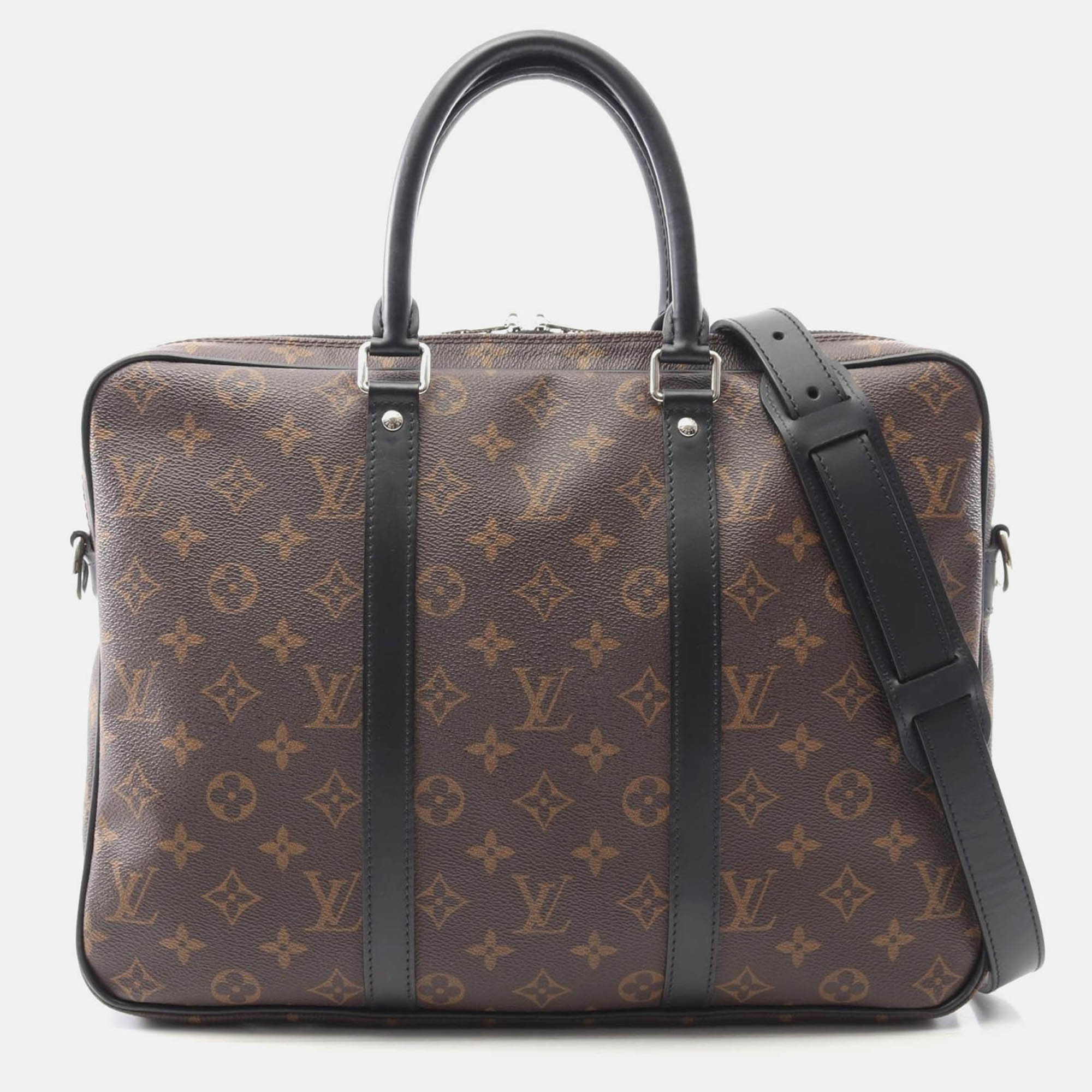 

Louis Vuitton Porte Documents Voyage Monogram Canvas and Leather Briefcase Bag, Brown