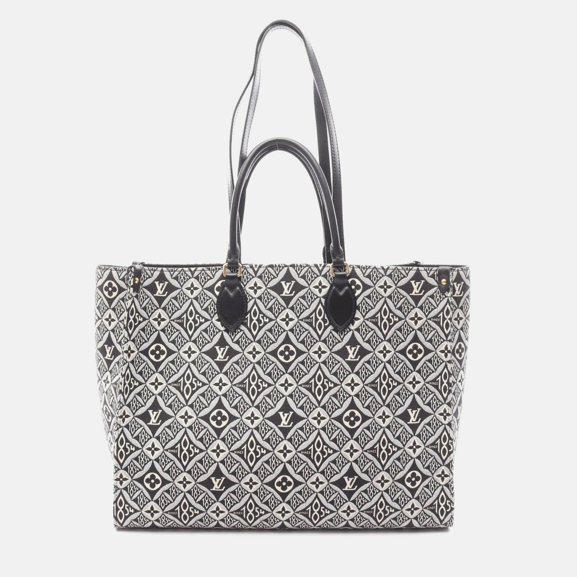 Pre-owned Louis Vuitton On The Go Gm Shoulder Tote Bag Monogram Jacquard Gray