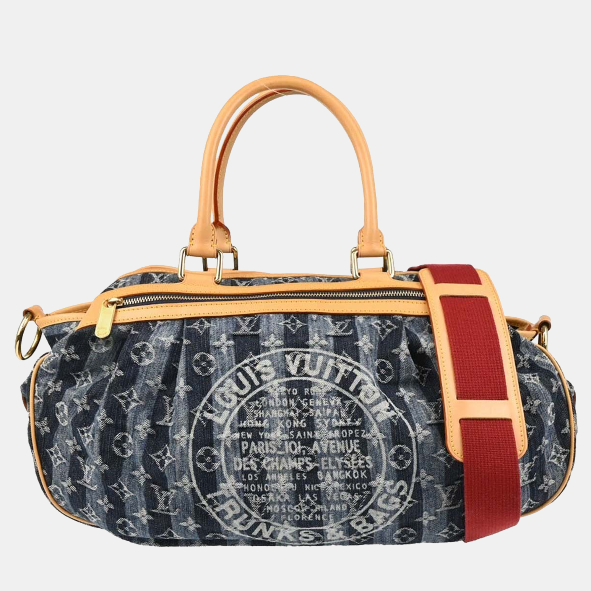 Pre-owned Louis Vuitton Blue Monogram Denim Cabas Raye Gm 2way Tote