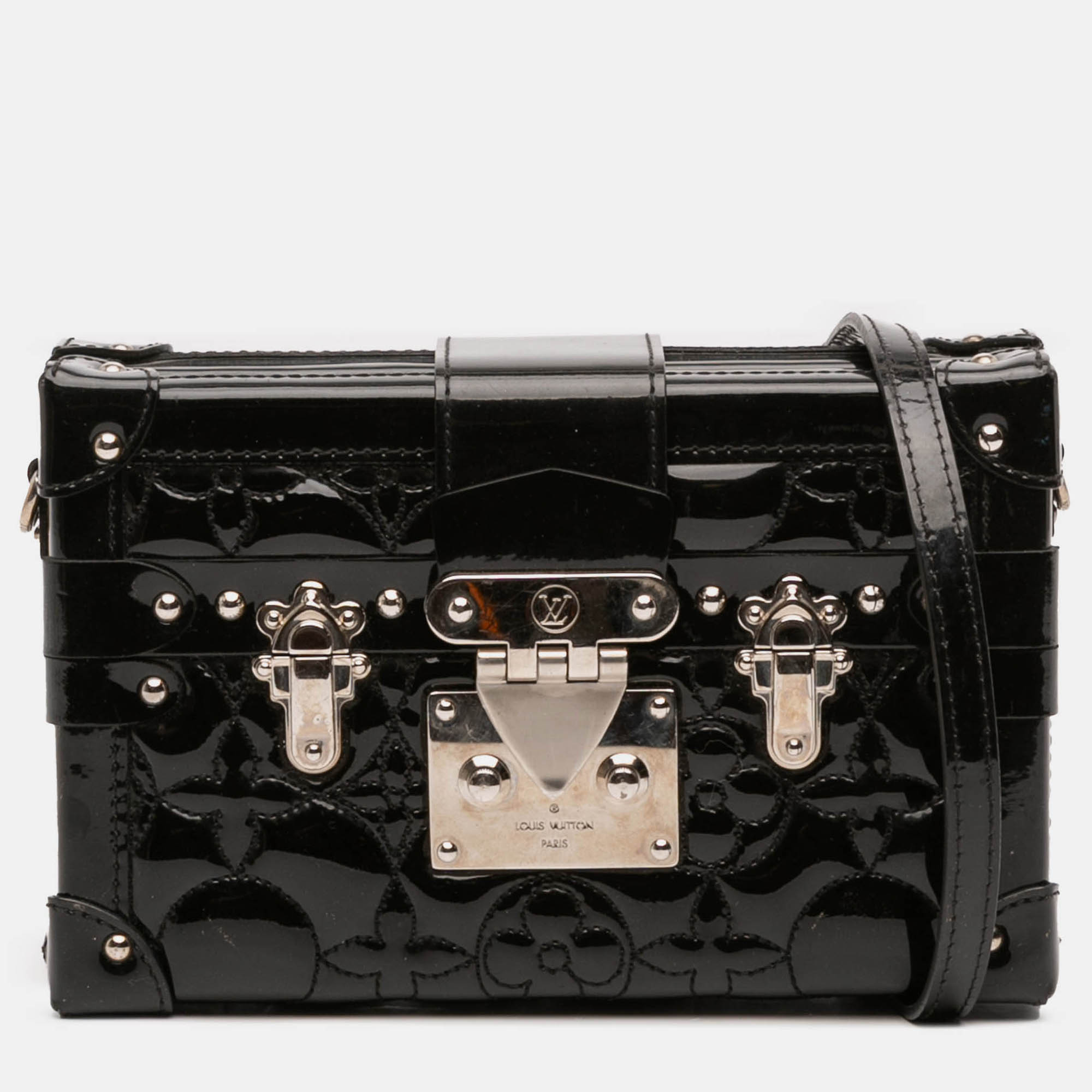 

Louis Vuitton Black Monogram Vernis Fleur Petite Malle