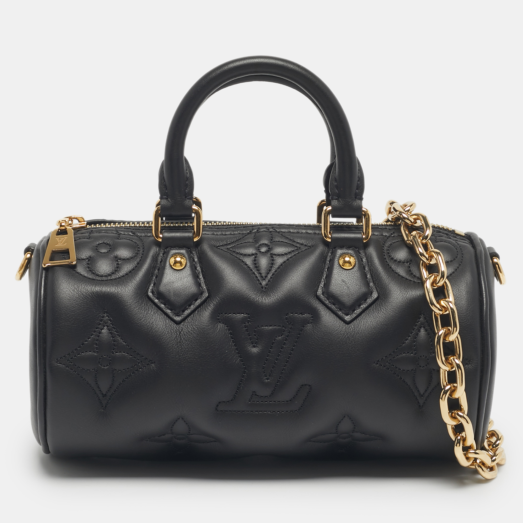 Pre-owned Louis Vuitton Black Bubblegram Leather Papillon Bb Bag