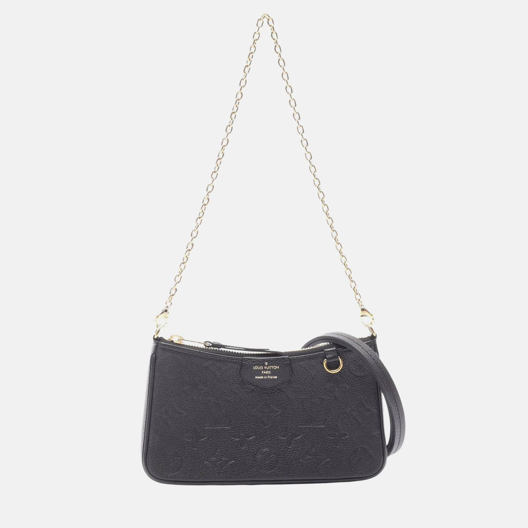 Pre-owned Louis Vuitton Easy Pouch Chain Shoulder Bag Monogram Empreinte Leather In Black