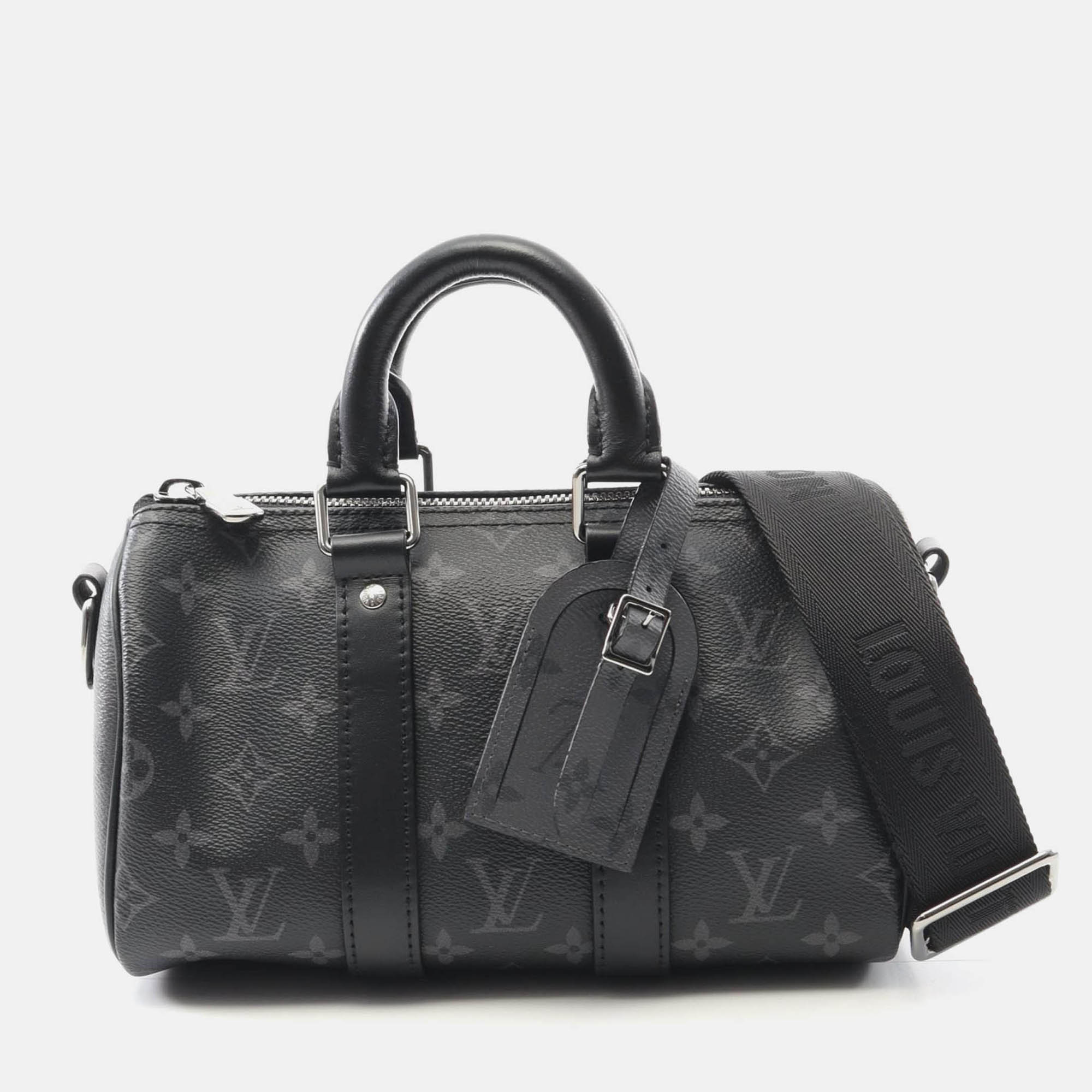 Pre-owned Louis Vuitton Keepall Bandouliere 25 Handbag Monogram Eclipse Reverse In Black