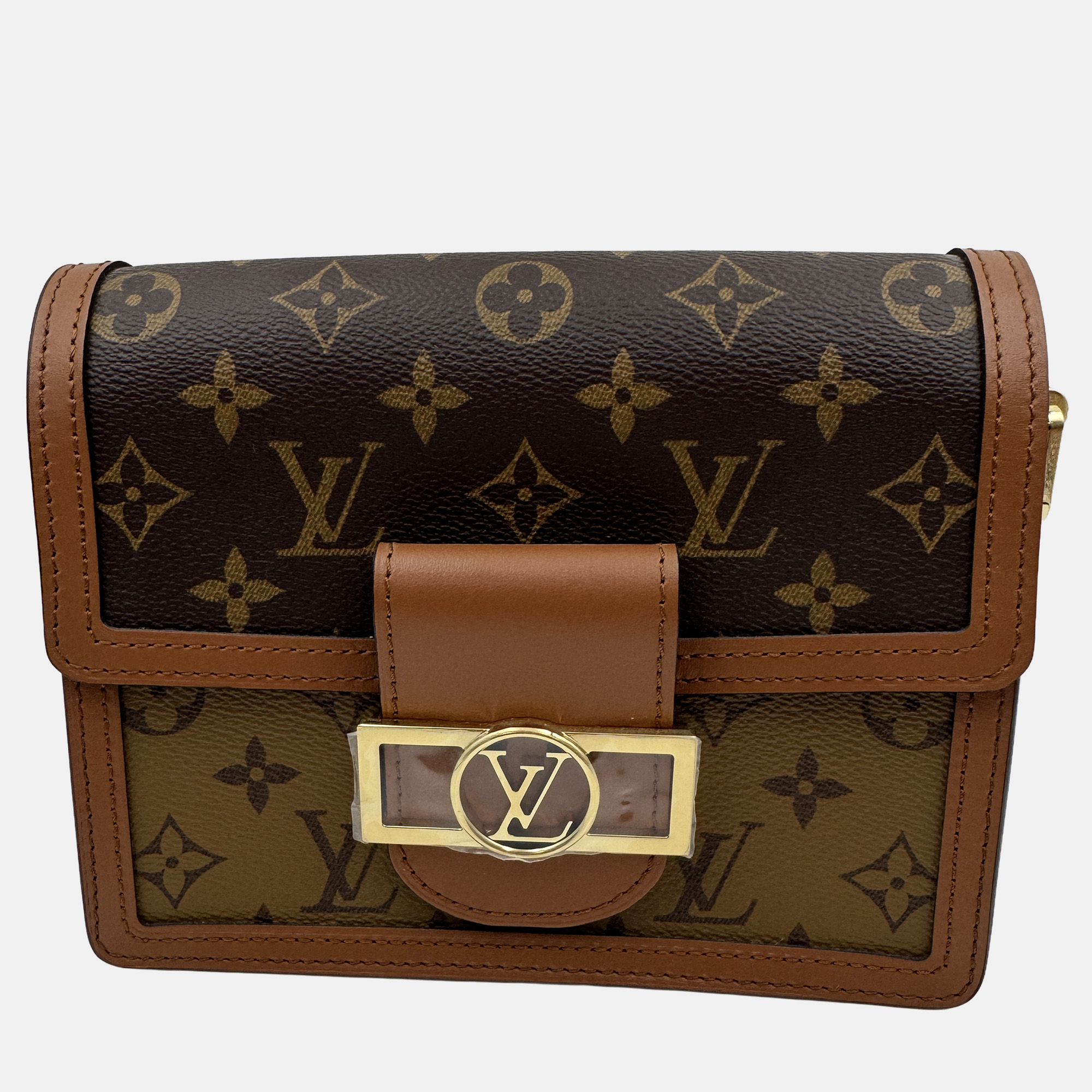 Pre-owned Louis Vuitton Dauphine Mini Shoulder Bag Coated Canvas And Leather Monogram Reverse Brown Beige In Sand