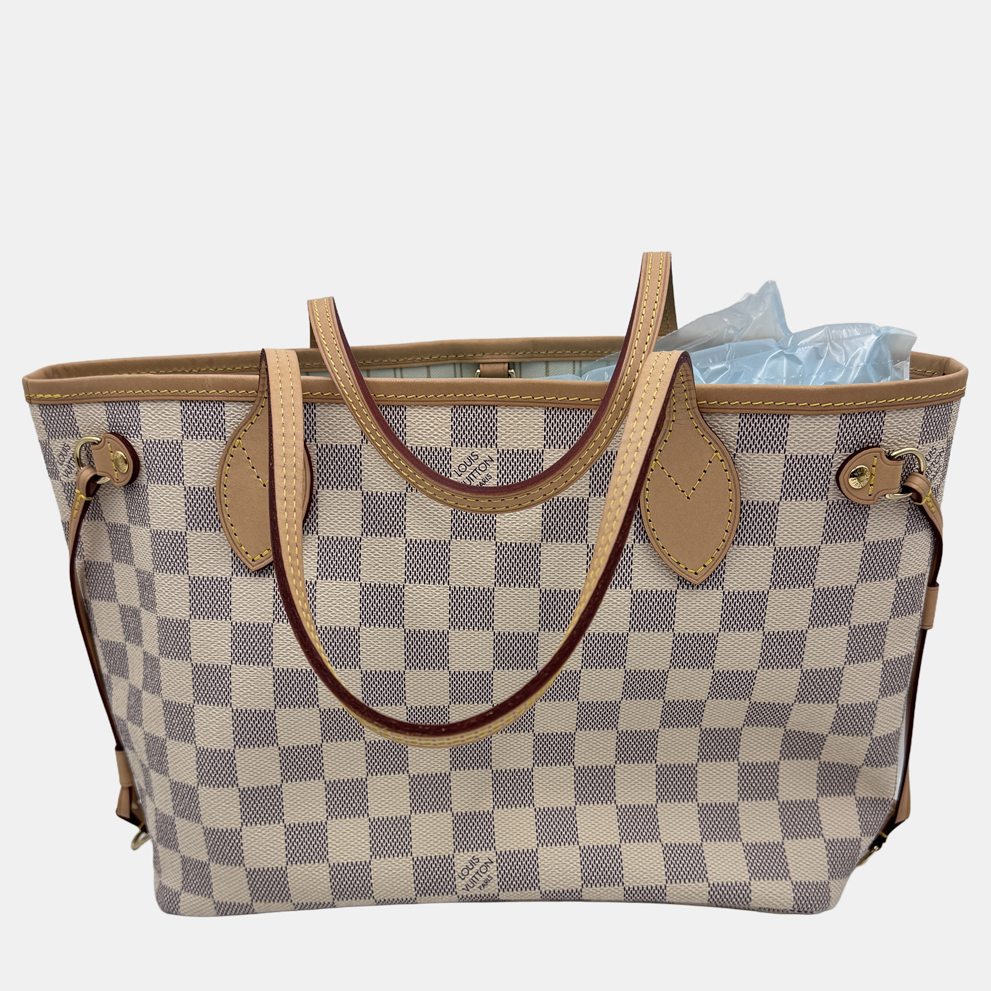 

Louis Vuitton Damier Azur White Canvas Neverfull PM Bag, Brown