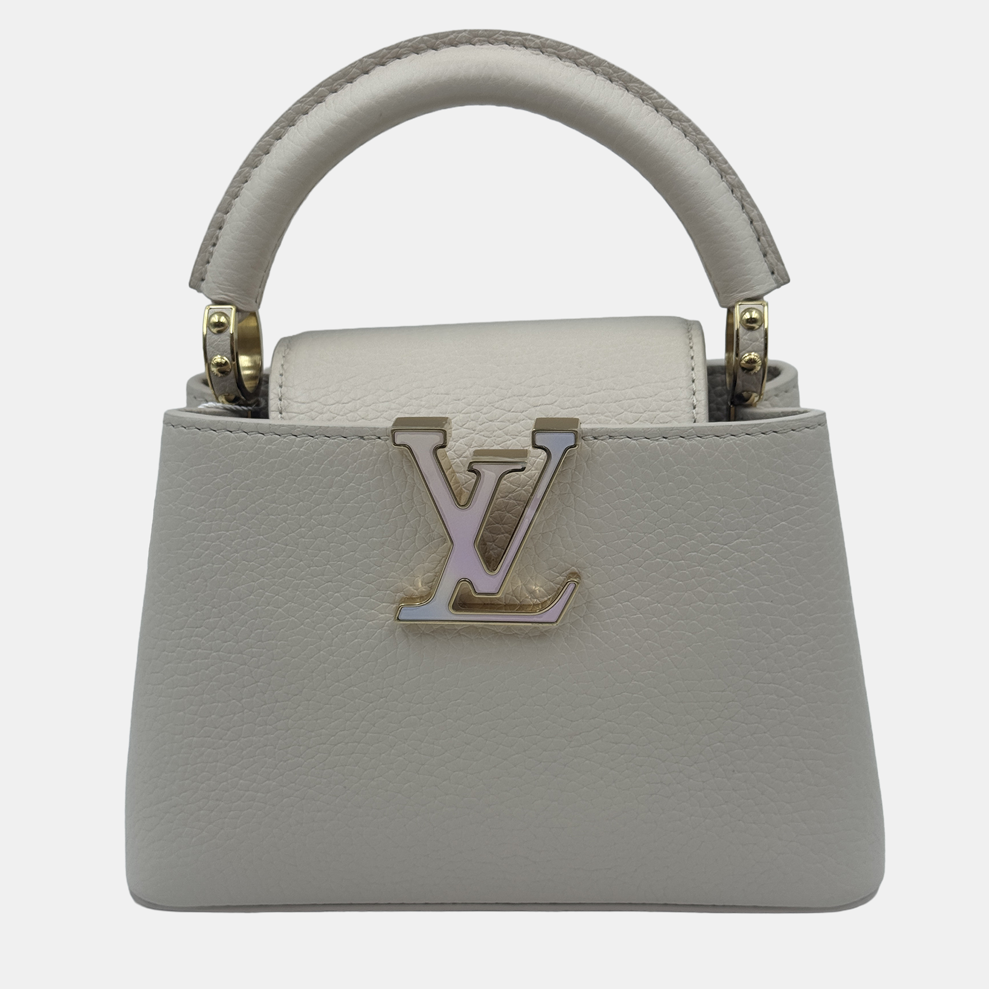 Pre-owned Louis Vuitton White Leather Mini Capucines Bag