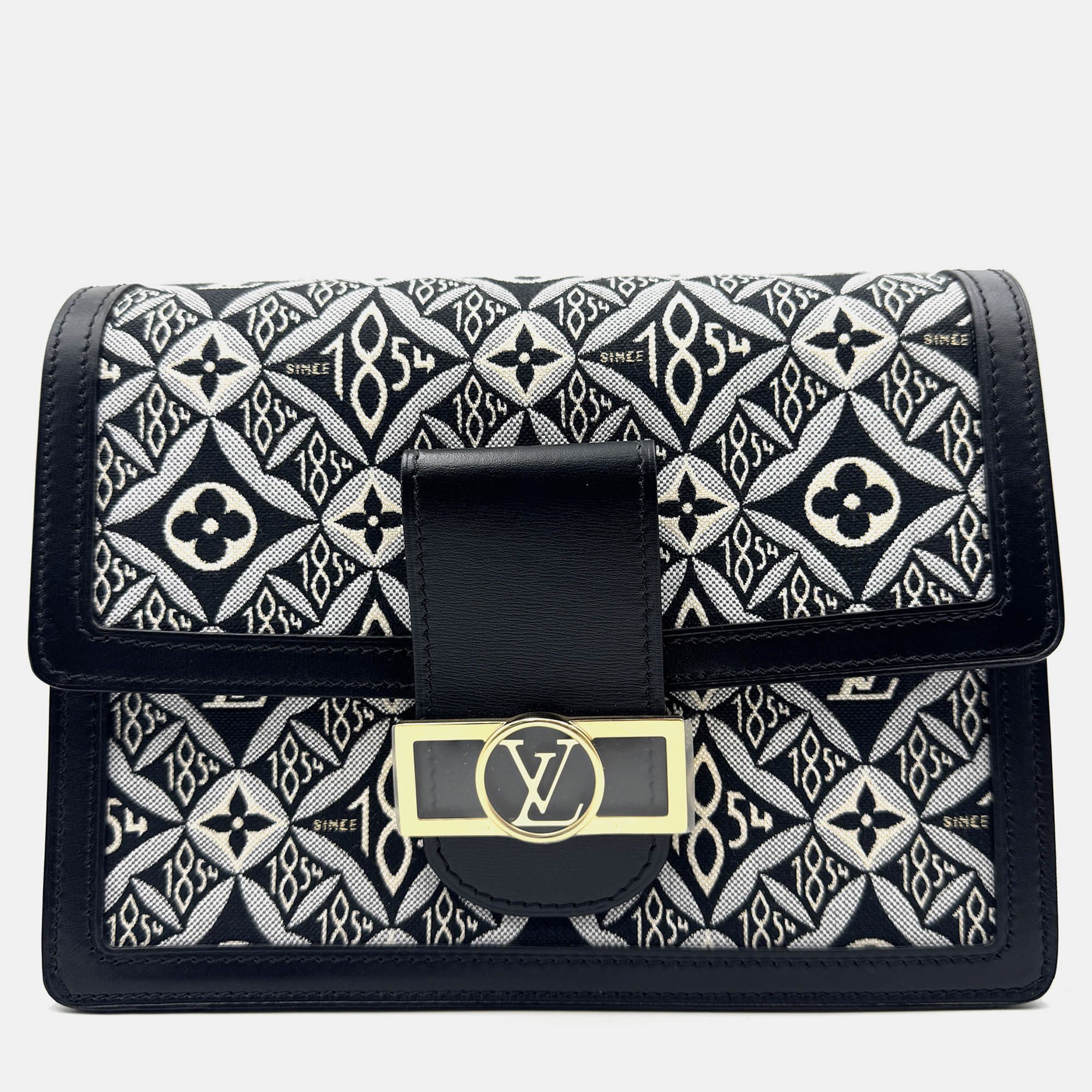 Pre-owned Louis Vuitton Gris Monogram Jacquard Dauphine Mm Since 1854 Shoulder Bag In Black