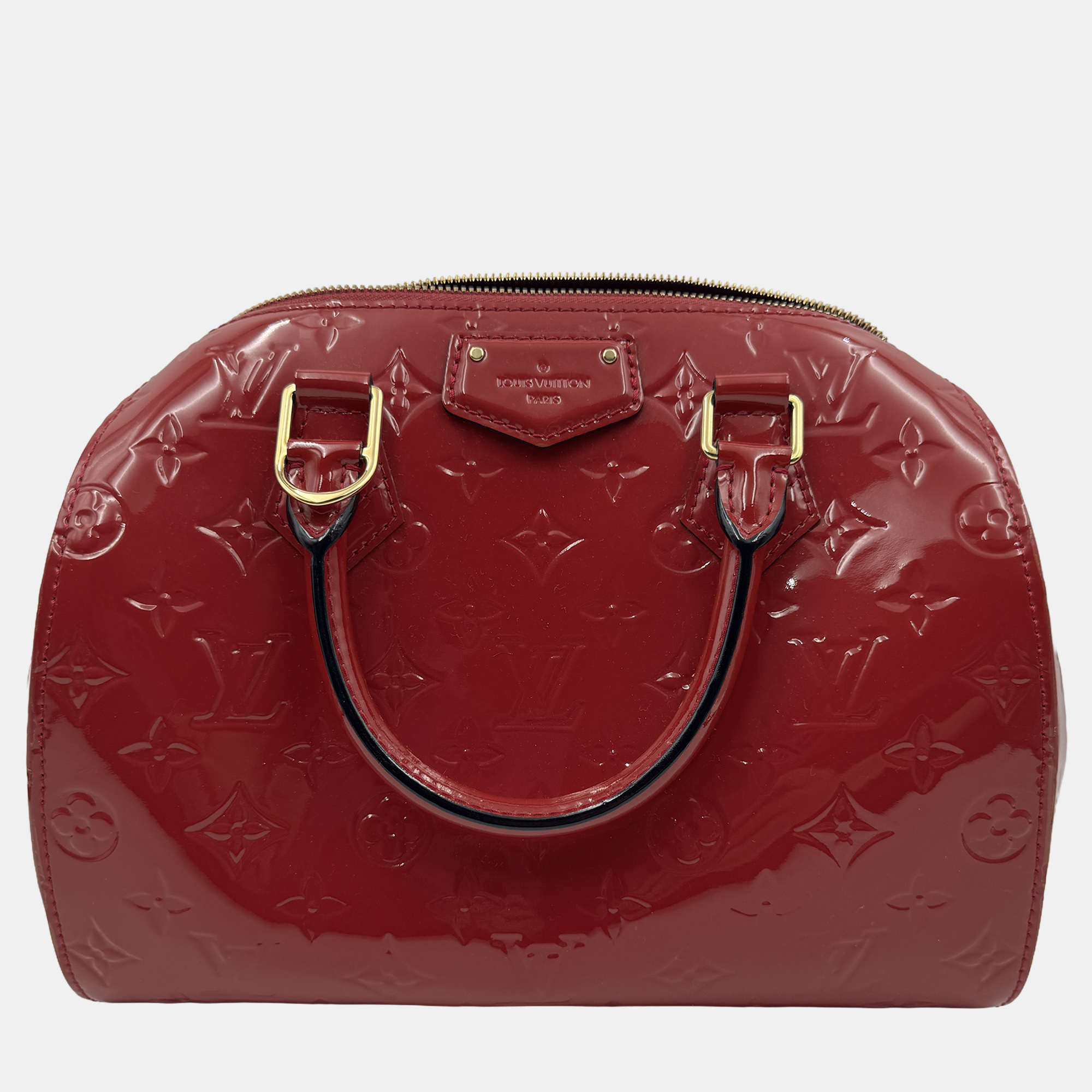 

Louis Vuitton LV monogram motana peach red boston top handle