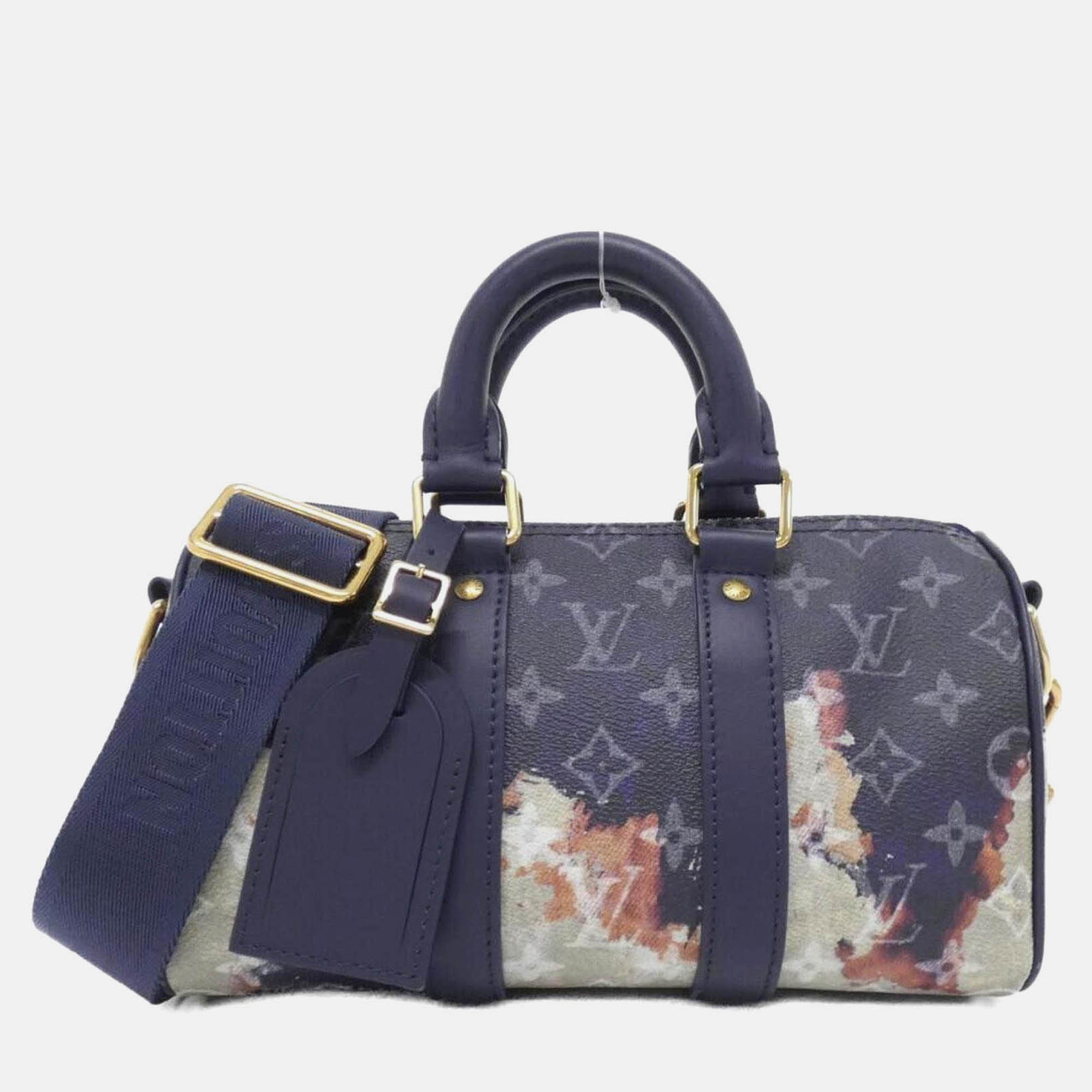 Pre-owned Louis Vuitton Blue Monogram Bleach Keepall Bandouliere Boston Bag