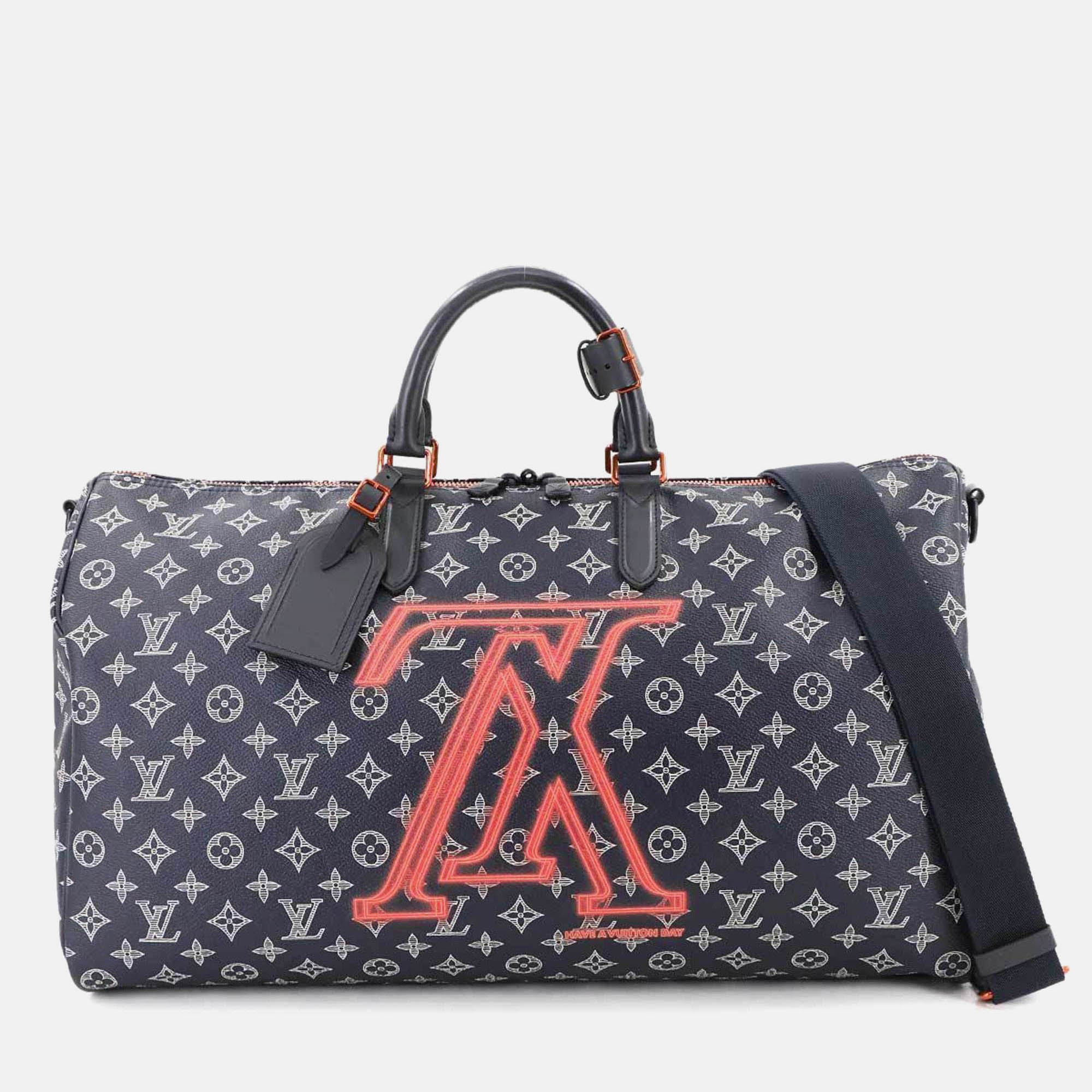 

Louis Vuitton Navy Blue Monogram Ink Upside Down Keepall Bandouliere 2-Way Boston Shoulder Bag