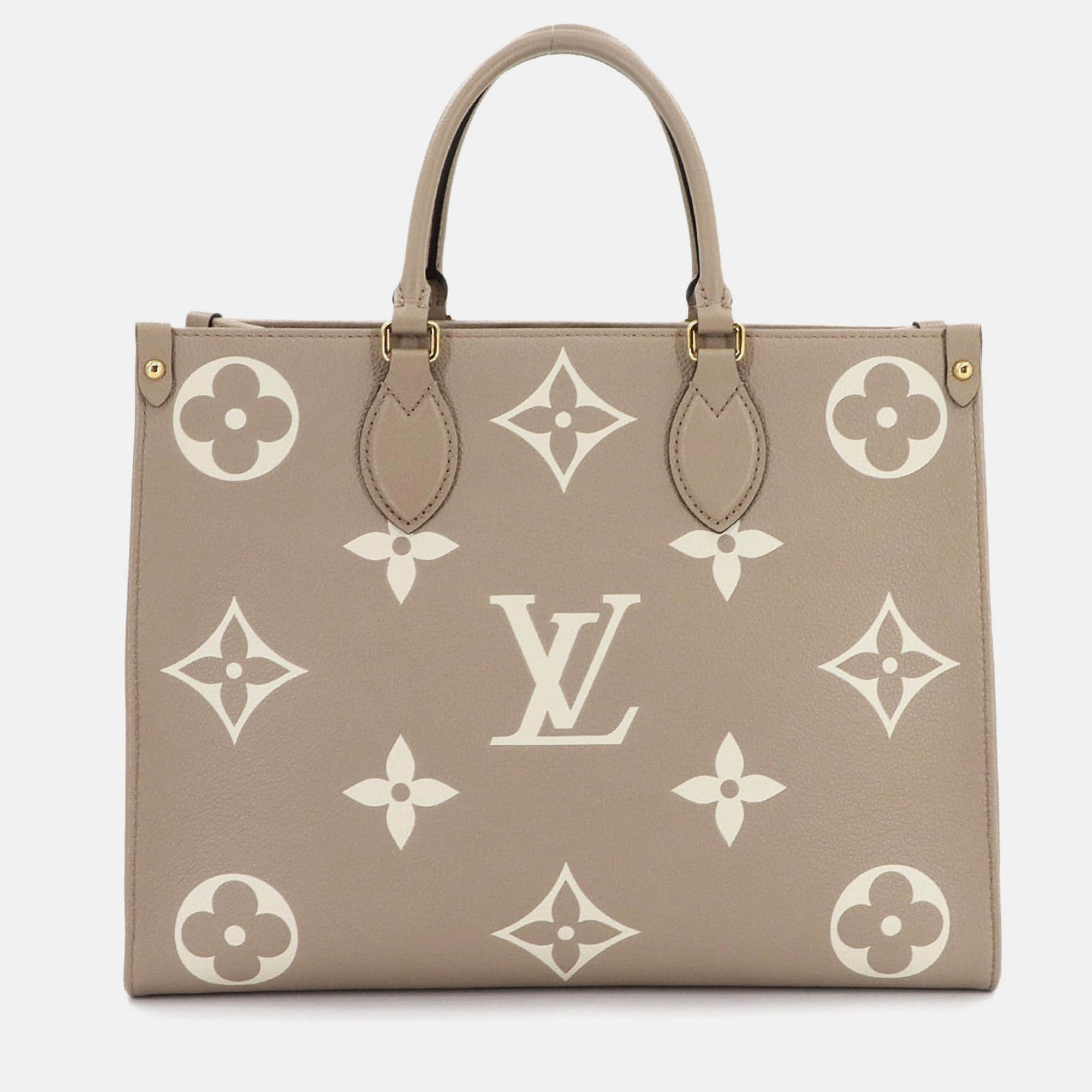 

Louis Vuitton OnTheGo Tourterelle Creme Monogram Empreinte MM 2 Way Tote, Cream