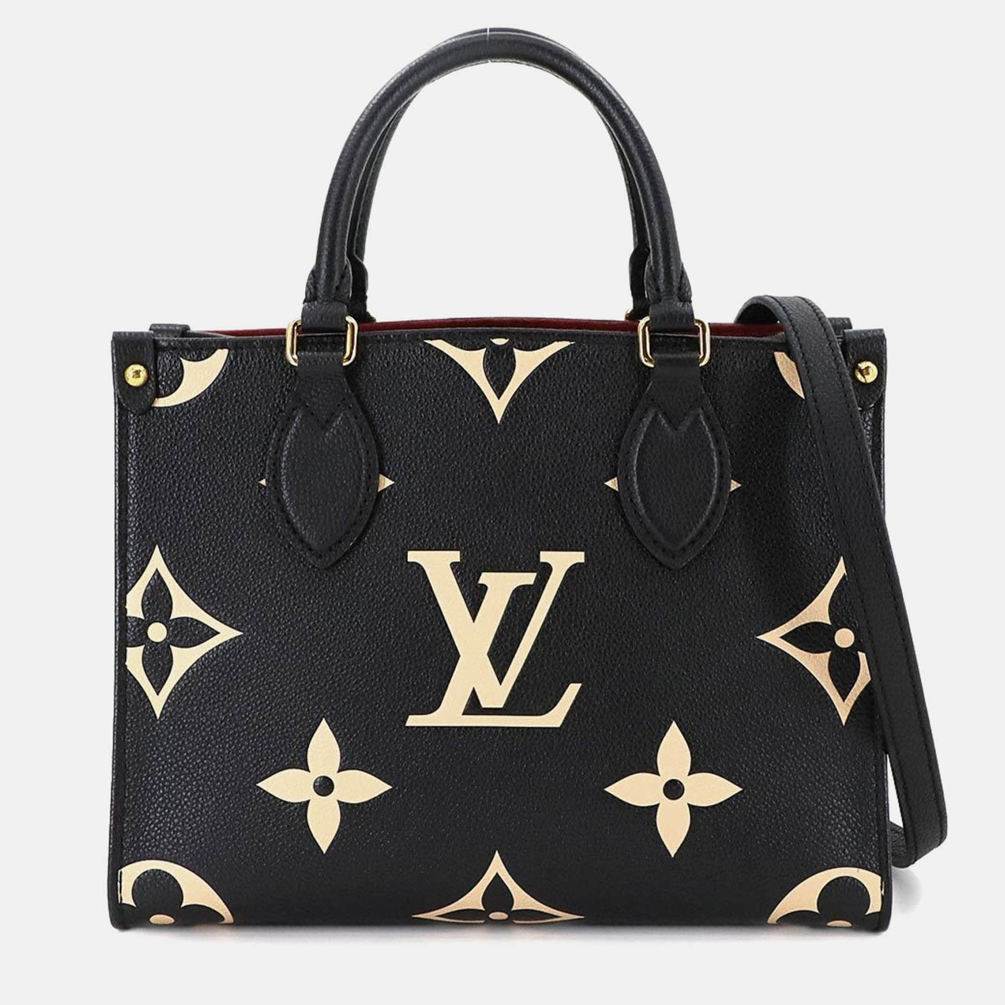 Pre-owned Louis Vuitton Two-tone Monogram Empreinte On-the-go Pm 2-way Tote Bag In Black And Beige In Sand