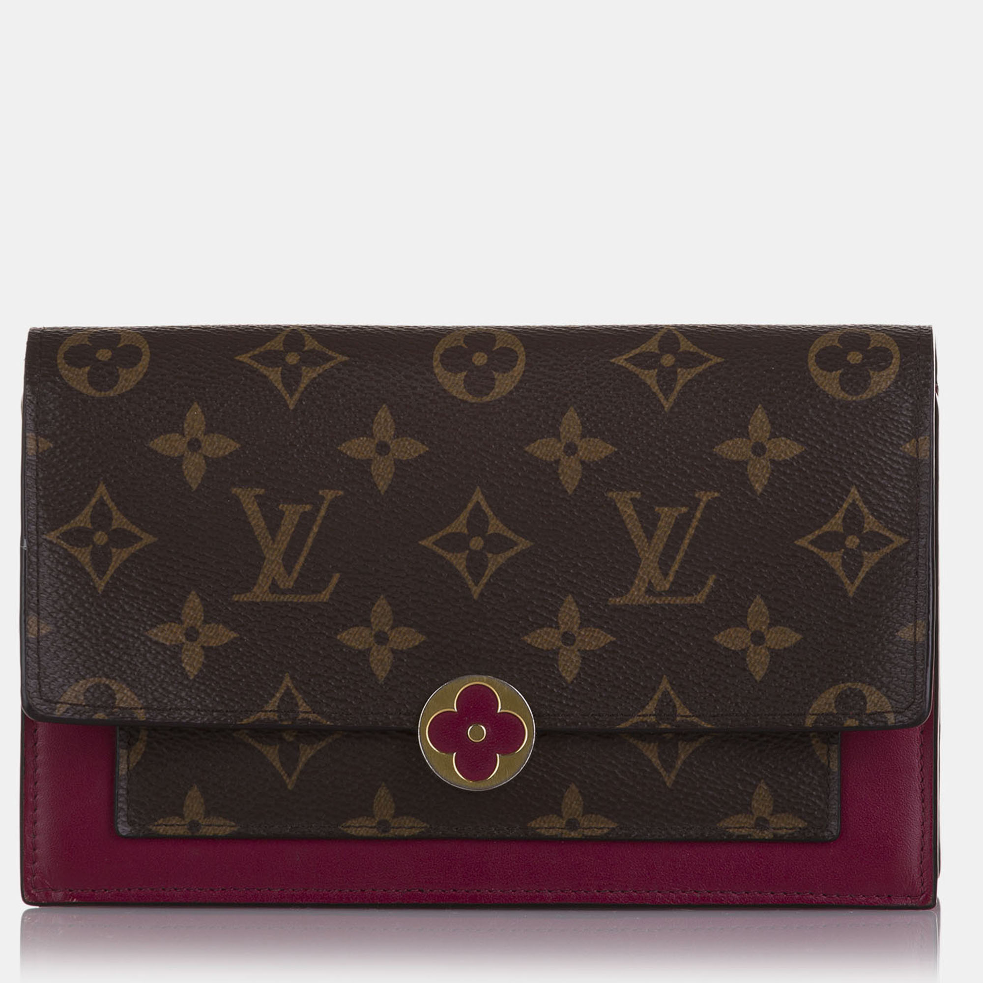 Pre-owned Louis Vuitton Brown Monogram Flore Wallet On Chain