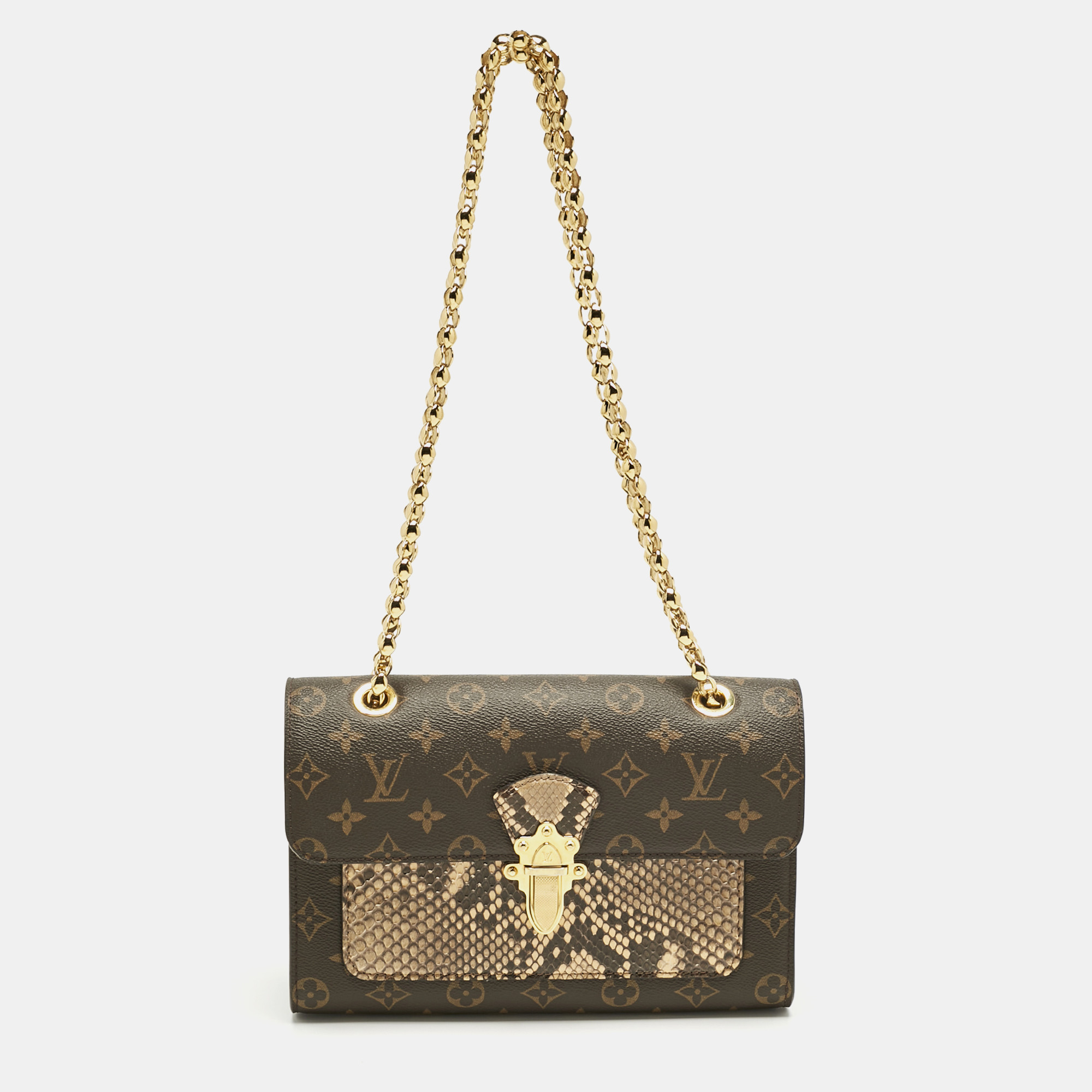 Pre-owned Louis Vuitton Cream Monogram Canvas And Python Victoire Bag In White