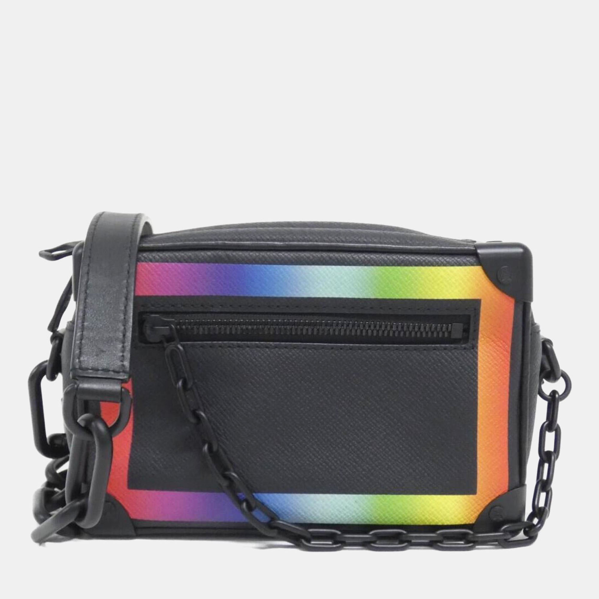Pre-owned Louis Vuitton Taiga Rainbow Color Mini Soft Trunk Shoulder Bag In Black