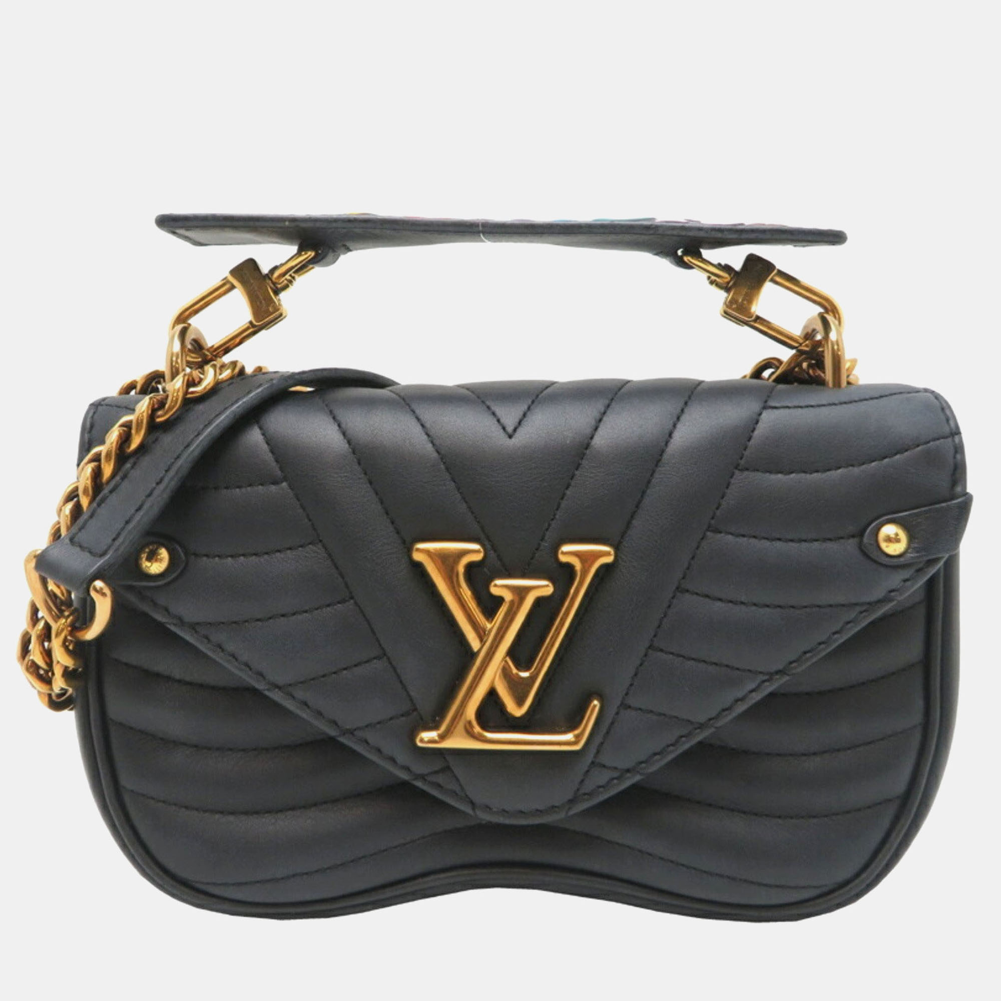 Pre-owned Louis Vuitton New Wave Chain Bag Shoulder Leather Noir (black)