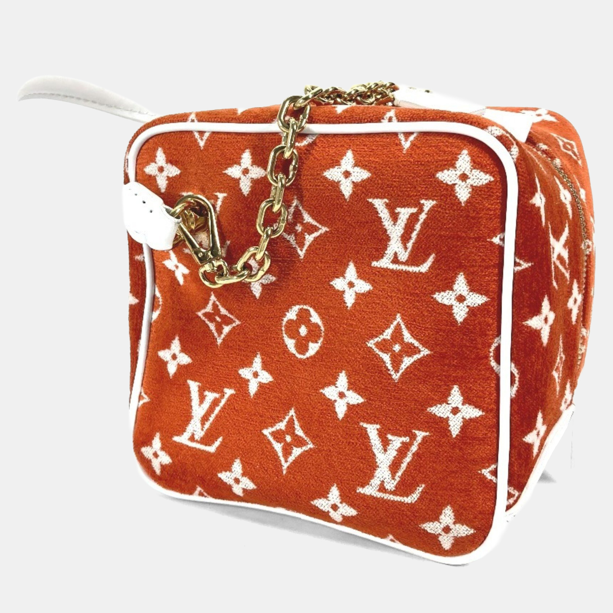 Pre-owned Louis Vuitton Match Square Bag 2-way Chain Shoulder/handbag Velvet/leather Terracotta Brown/orange