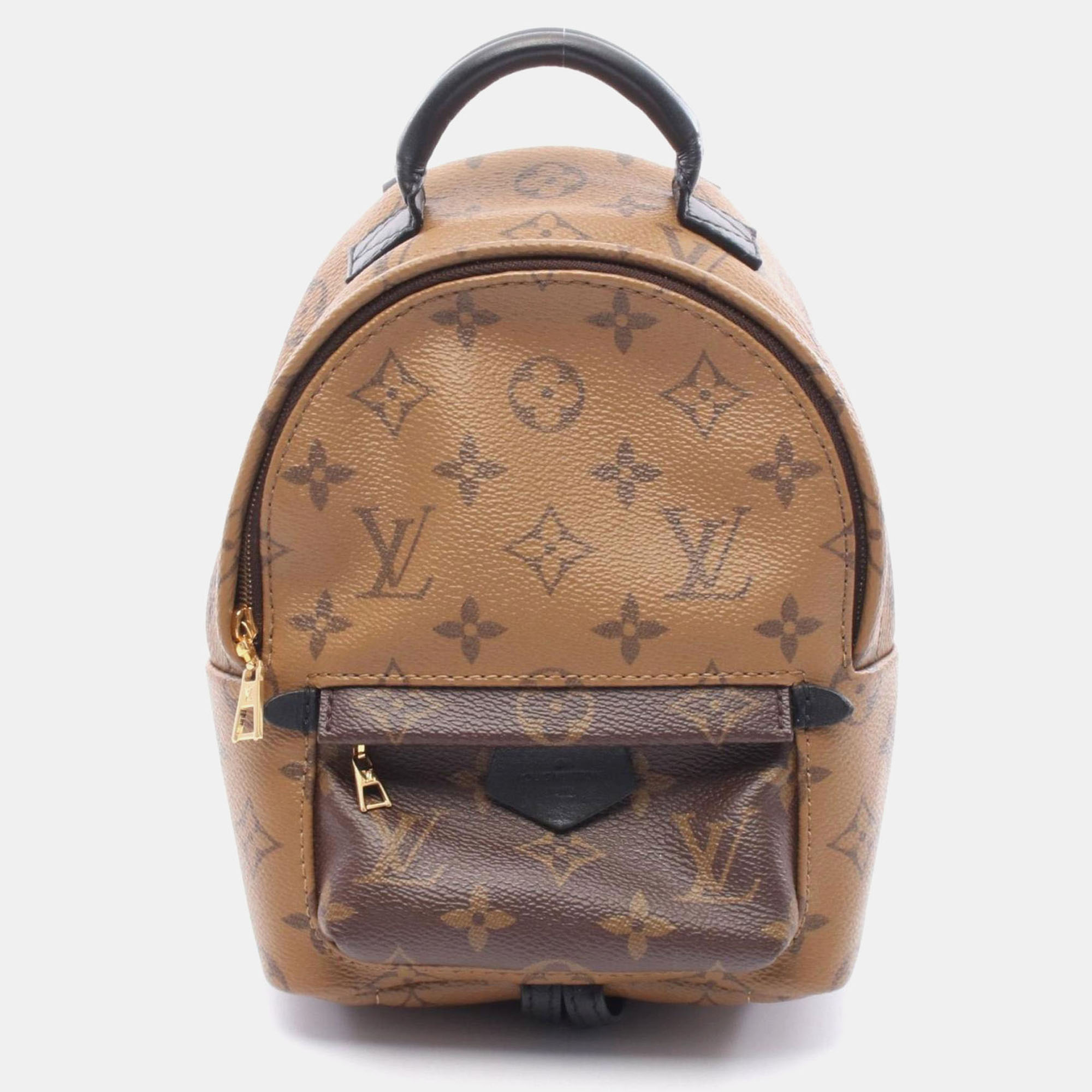 Pre-owned Louis Vuitton Palm Springs Mini Backpack Coated Canvas And Leather Monogram Reverse Brown Black