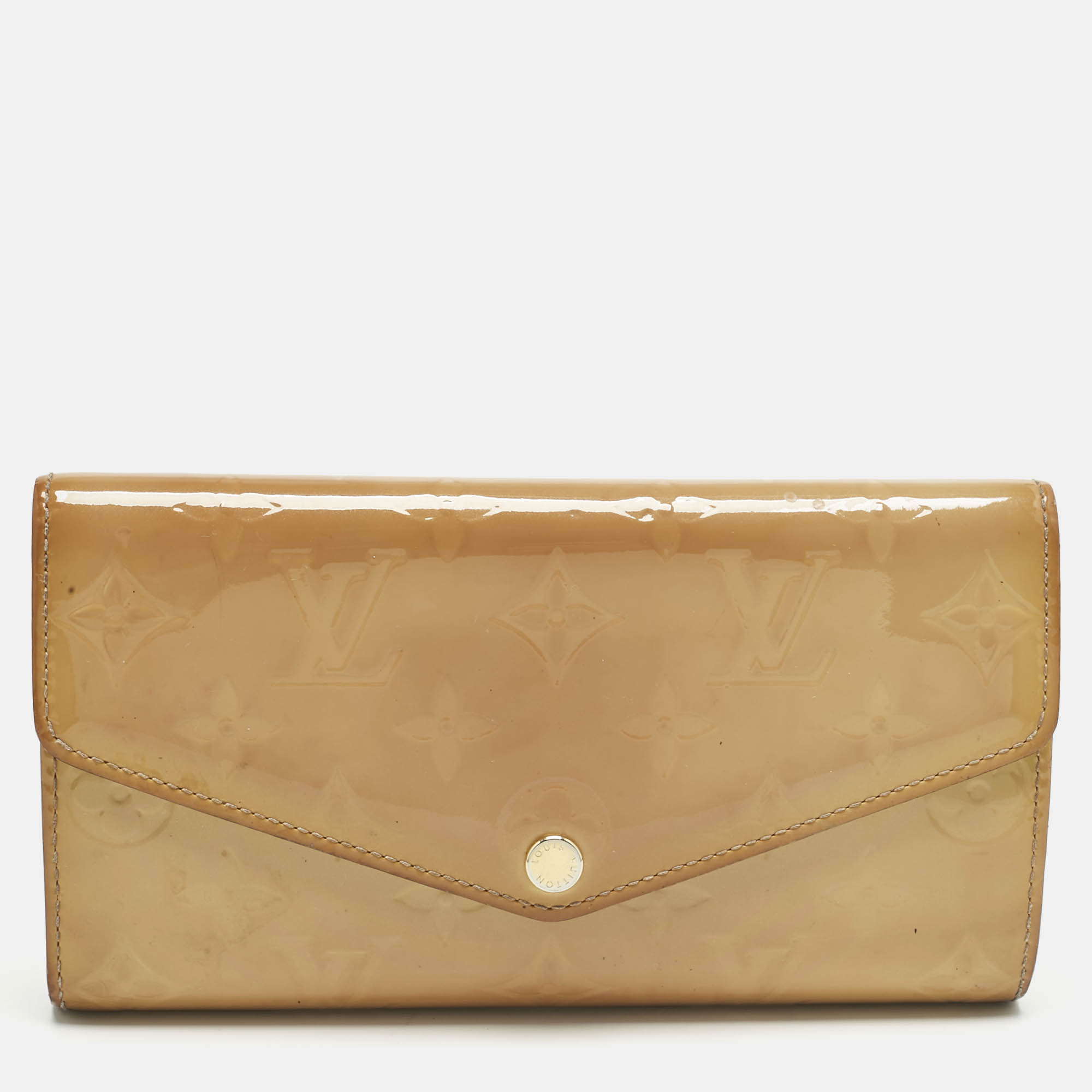 Pre-owned Louis Vuitton Blanc Corail Monogram Vernis Sarah Wallet In White