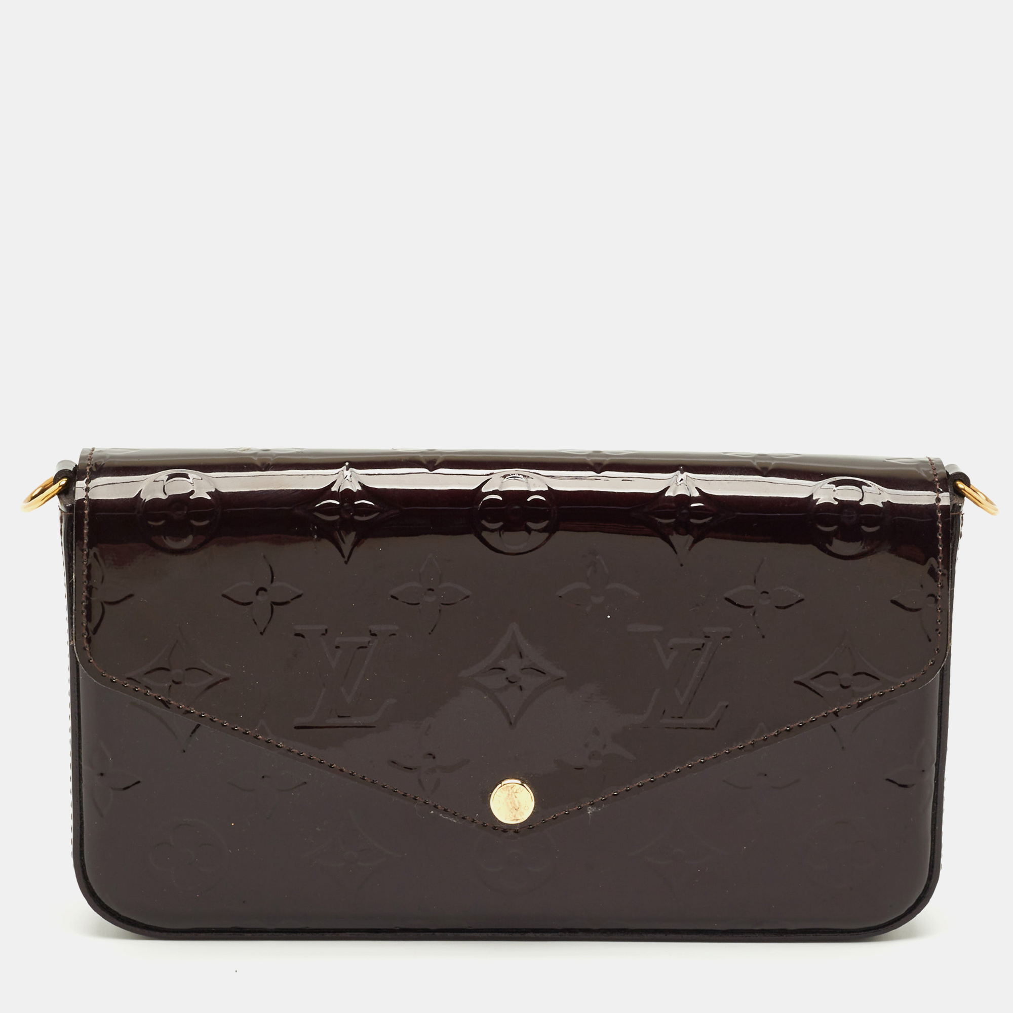 

Louis Vuitton Amarante Monogram Vernis Pochette Felicie Bag, Burgundy