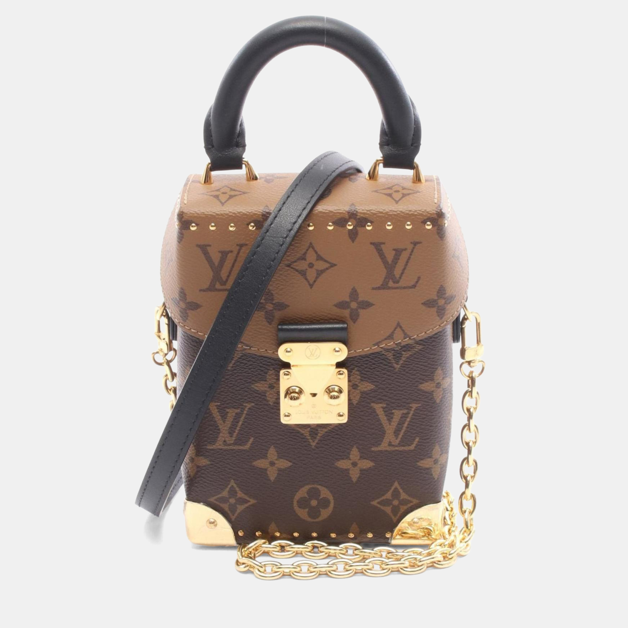 Pre-owned Louis Vuitton Camera Box Handbag Coated Canvas And Leather Monogram Reverse Brown