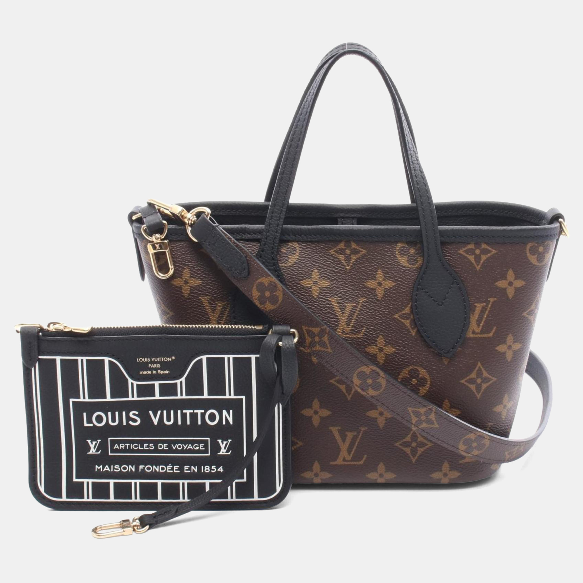 Pre-owned Louis Vuitton Neverfull Inside Out Bb Brown/black Monogram Coated Canvas Leather Tote