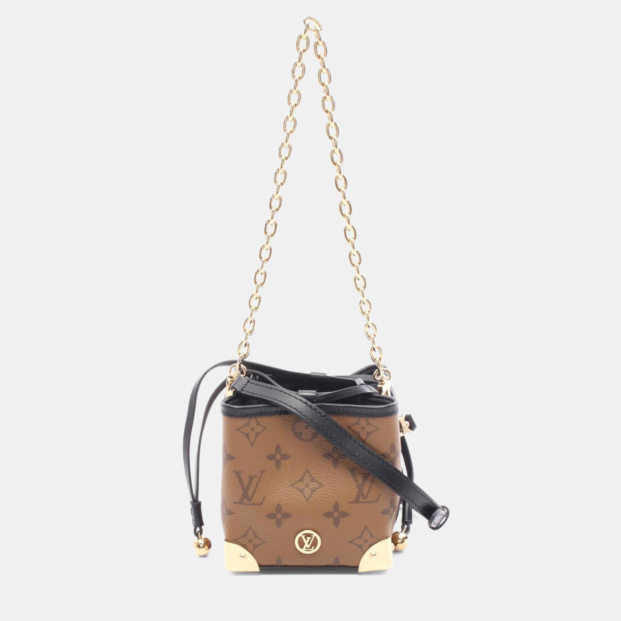 Pre-owned Louis Vuitton Noe Perse Lv Charm Monogram Reverse Brown/black Coated Canvas Leather Shoulder Bag