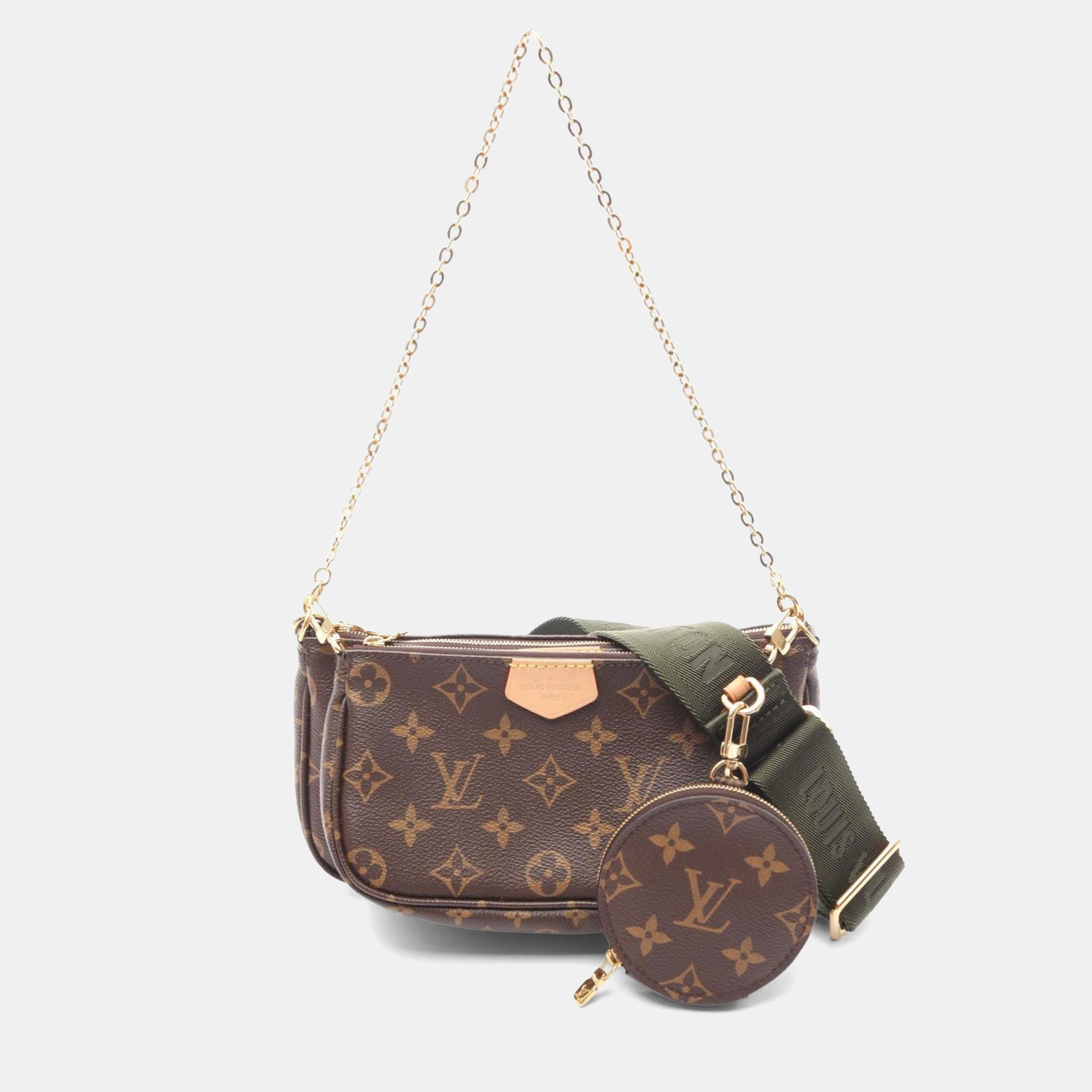 Louis Vuitton Multi Pochette Accessoires Shoulder Bag In Coated Canvas And Leather With Monogram Design Brown Khaki