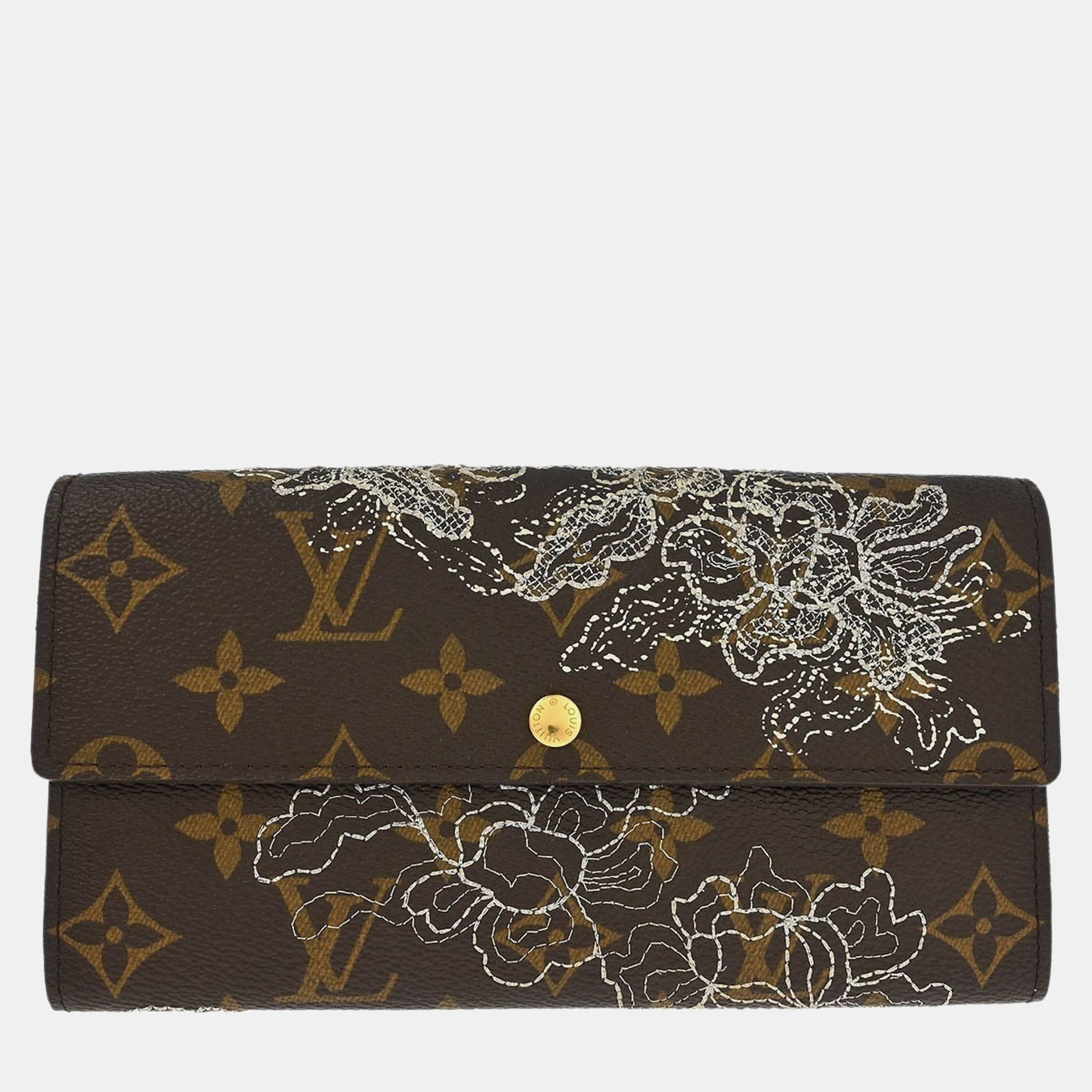 Pre-owned Louis Vuitton Monogram Dentelle Portefeuille Sarah Wallet In Brown