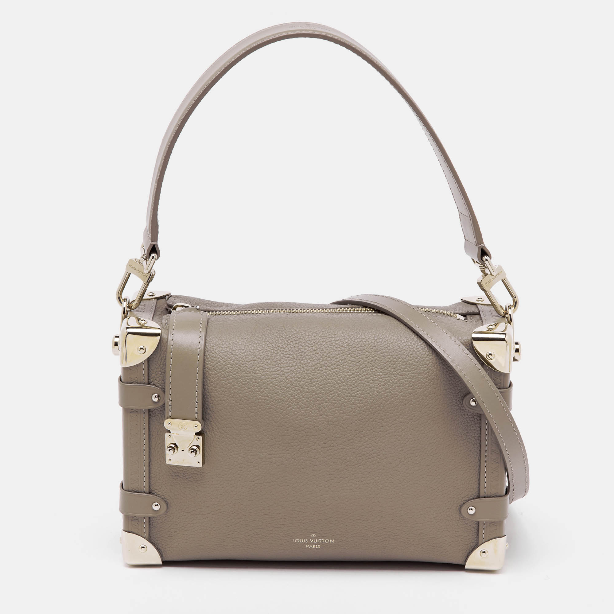 

Louis Vuitton Taupe Grey Leather Side Trunk MM Bag