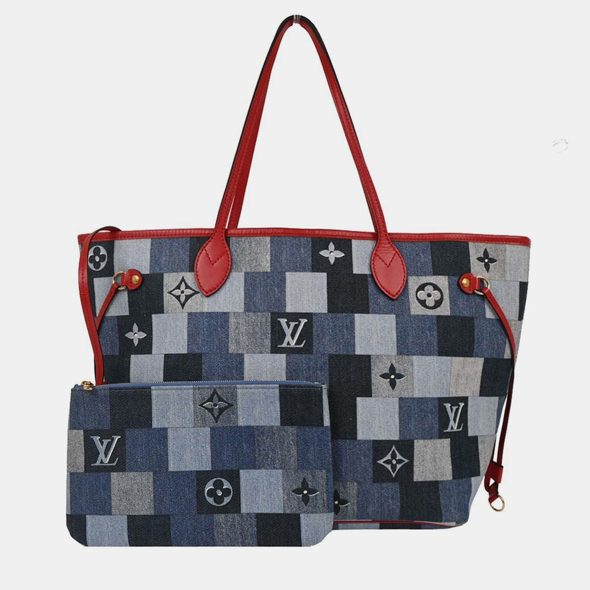 Pre-owned Louis Vuitton Monogram Denim Neverfull Mm Shoulder Tote Bag M44981 Ar5109 In Blue
