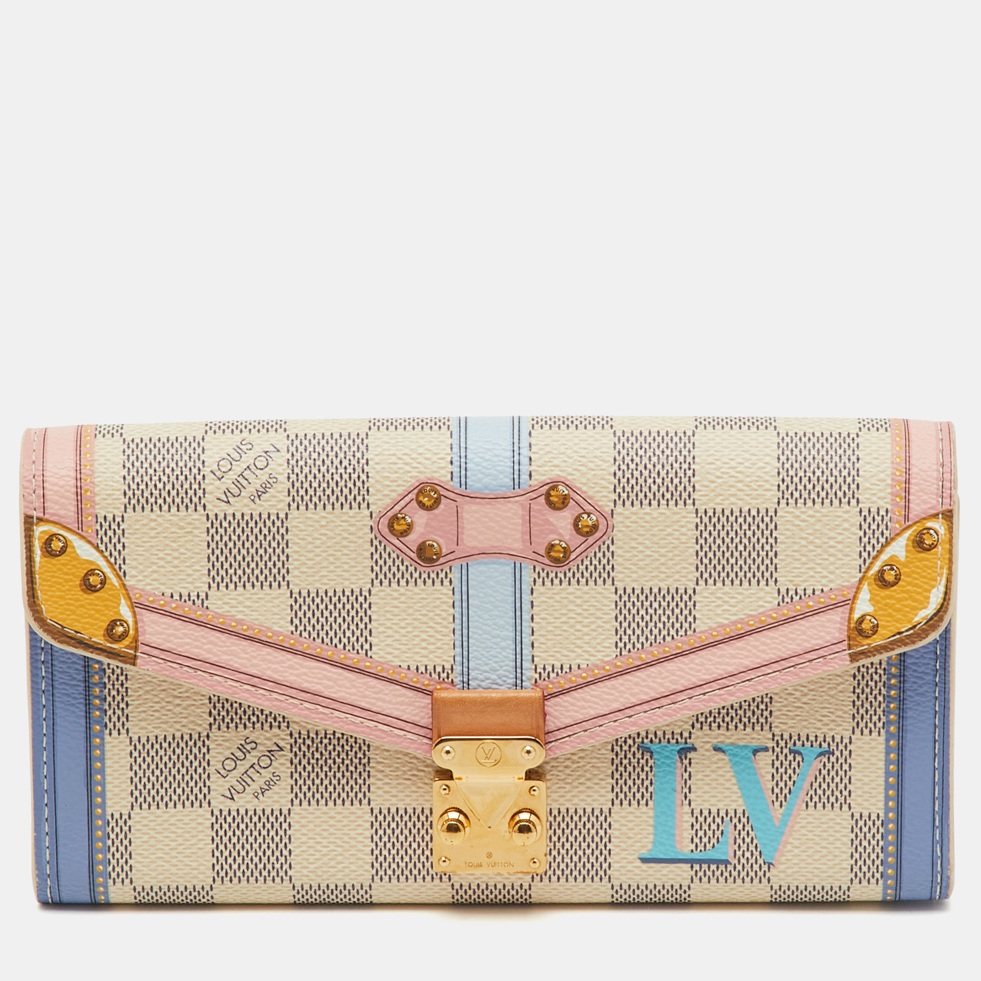 Pre-owned Louis Vuitton Damier Azur Canvas Summer Trunks Sarah Wallet In White